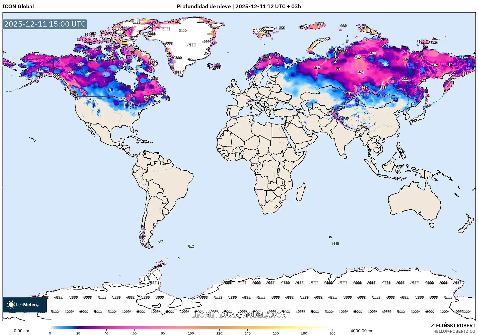 ICON model - Mundo, Profundidad de nieve