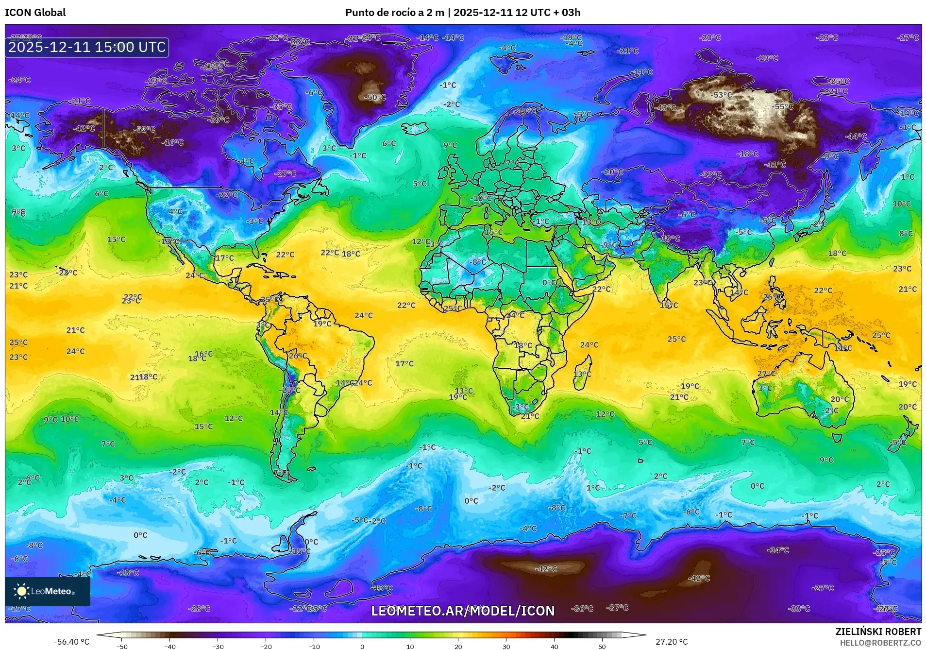 ICON model - Mundo, Punto de rocío a 2 m