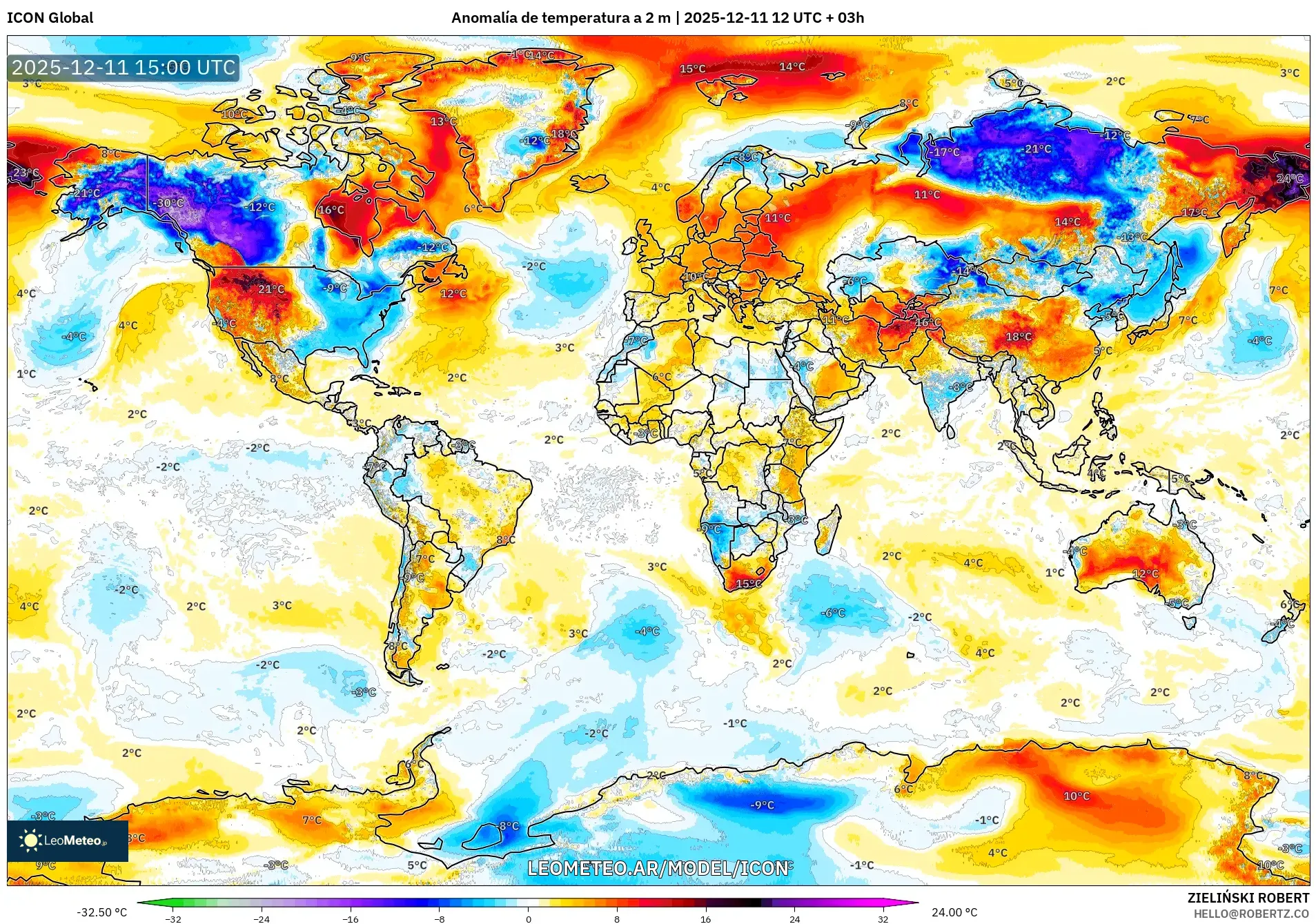 ICON model - Mundo, Anomalía de temperatura a 2 m