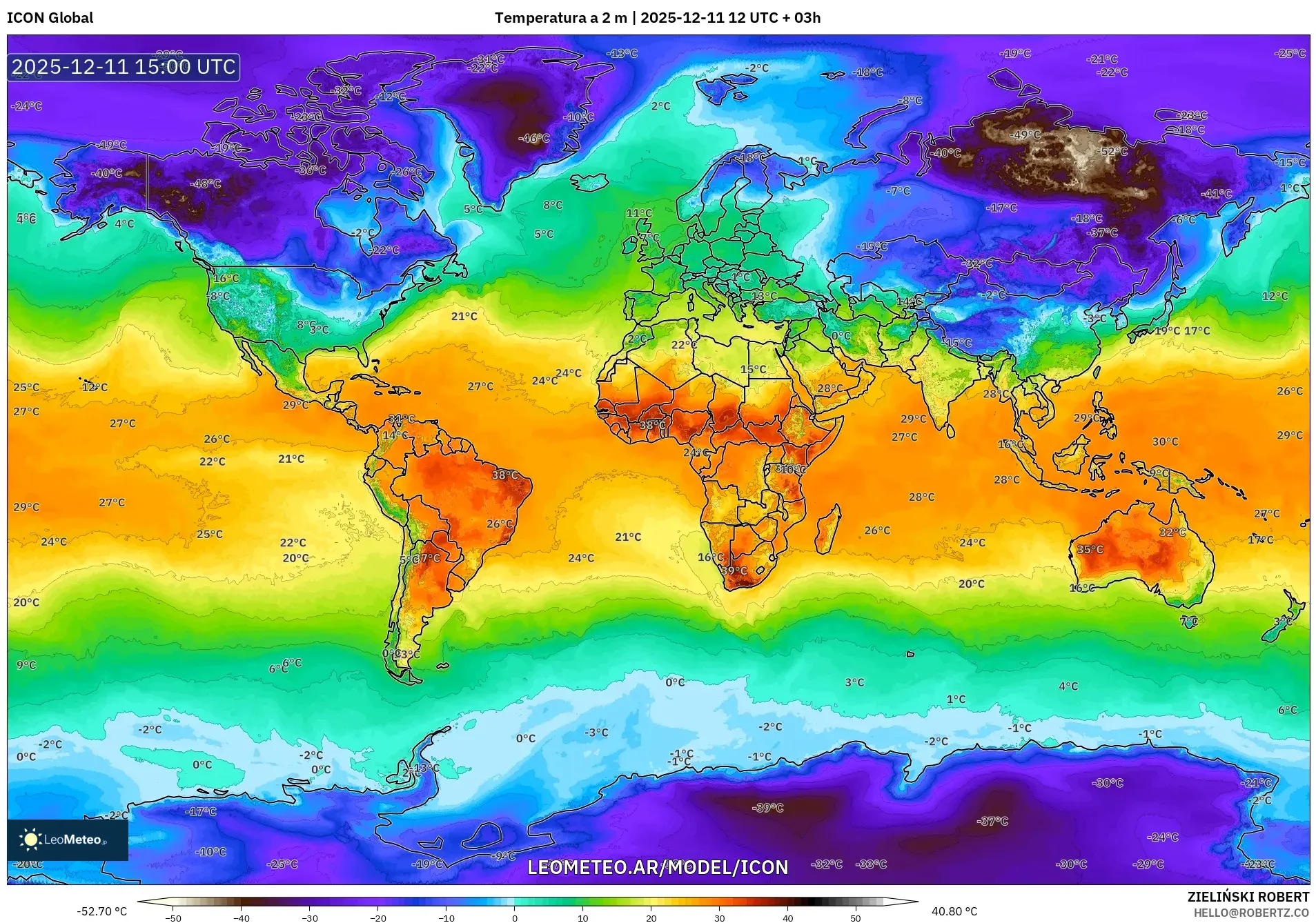 ICON model - Mundo, Temperatura a 2 m