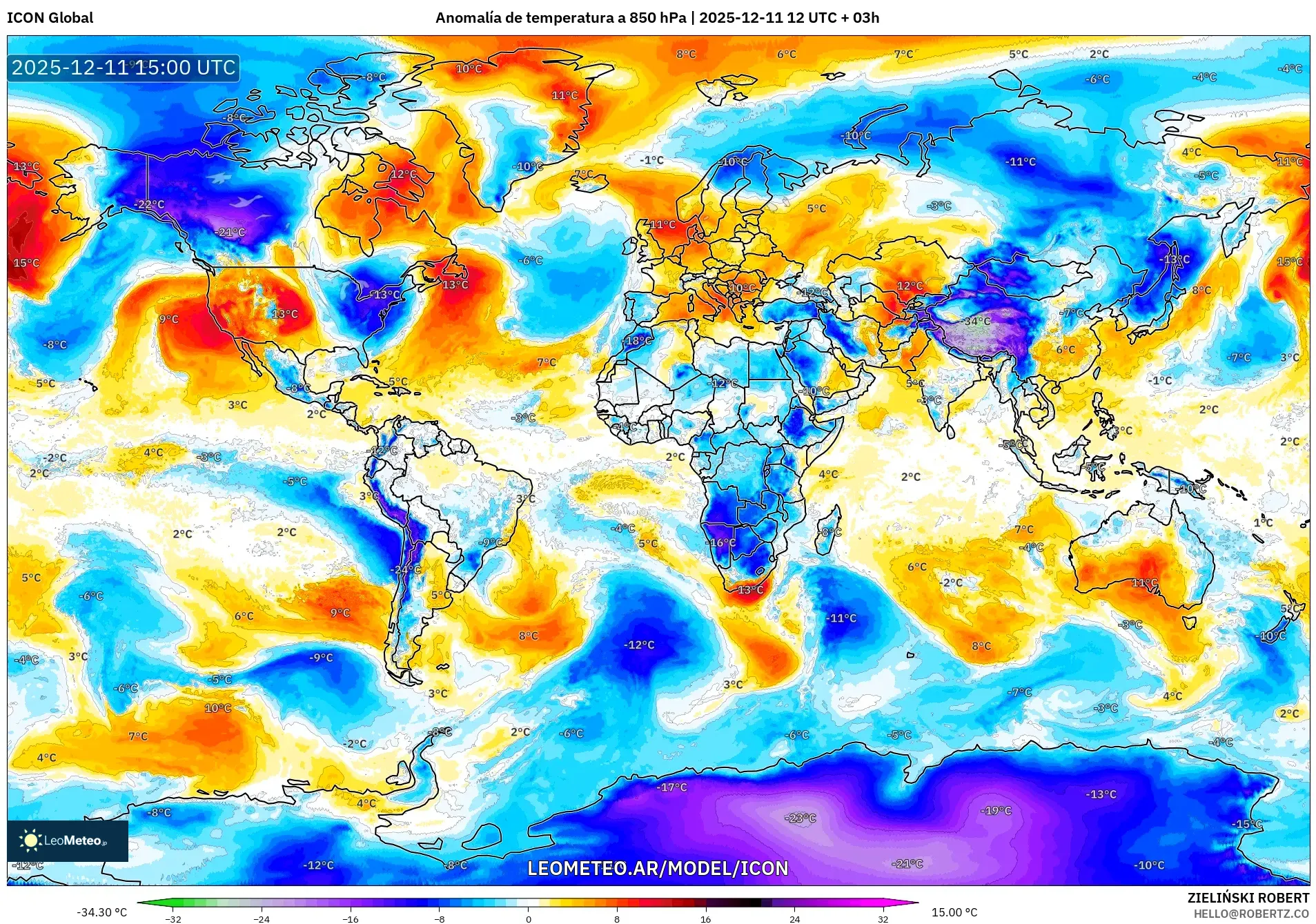 ICON model - Mundo, Anomalía de temperatura a 850 hPa