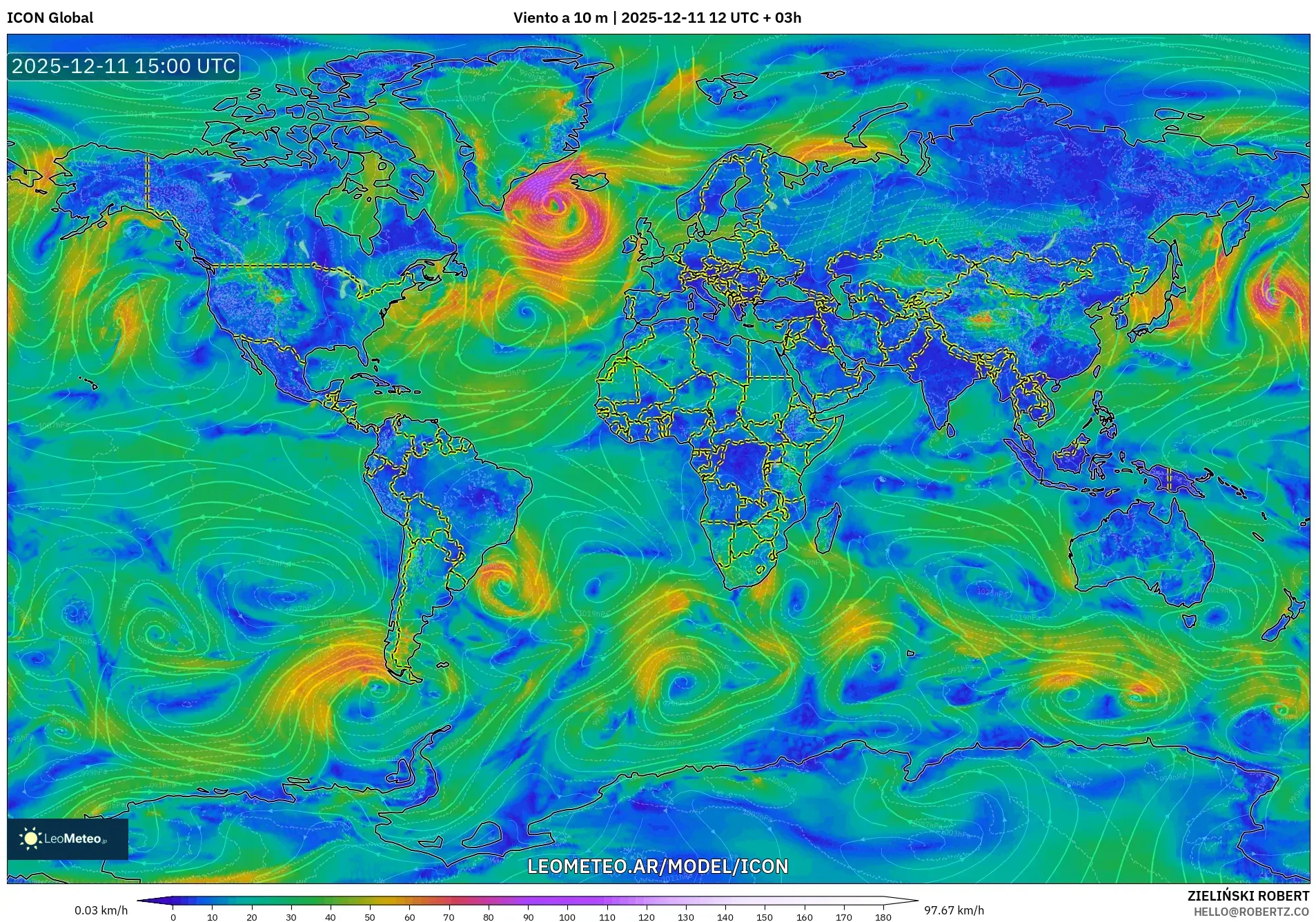 ICON model - Mundo, Viento a 10 m