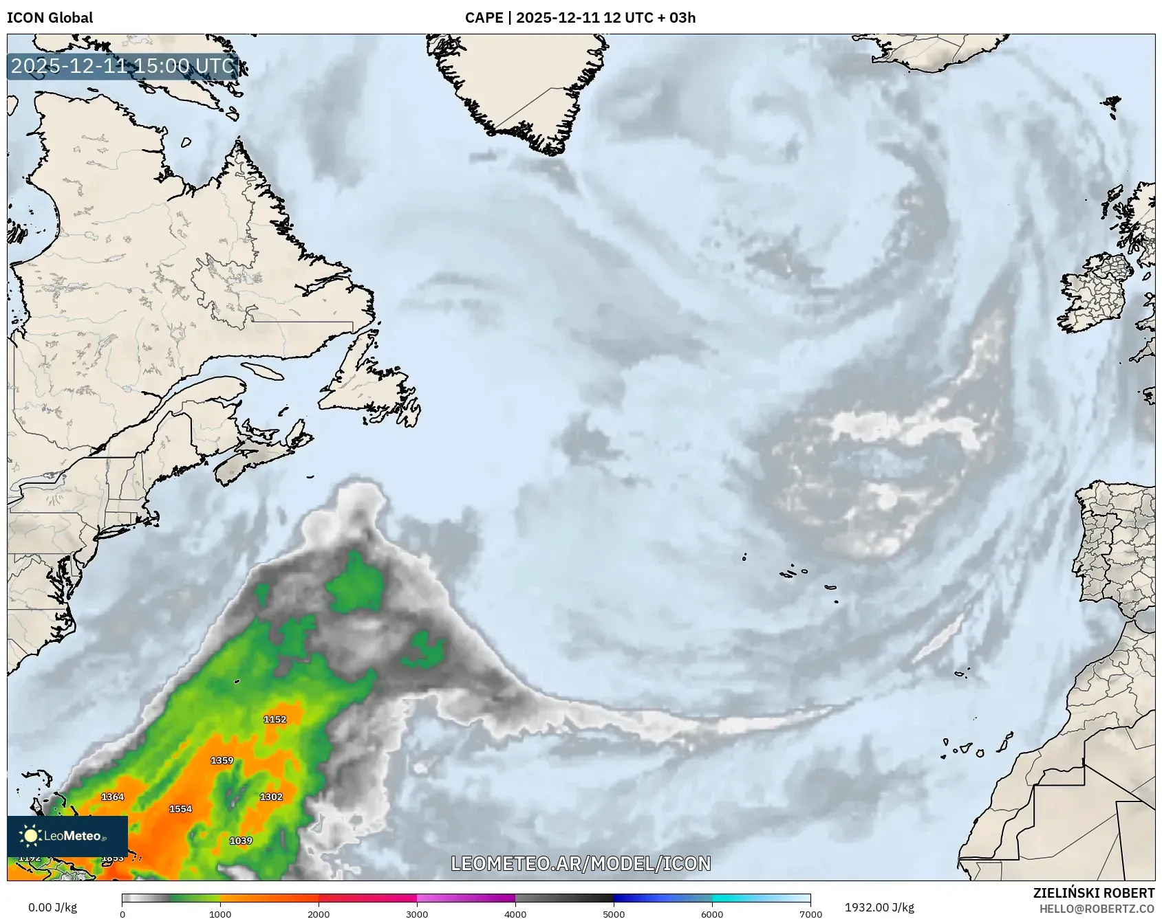 ICON model - Norte Atlántico, CAPE