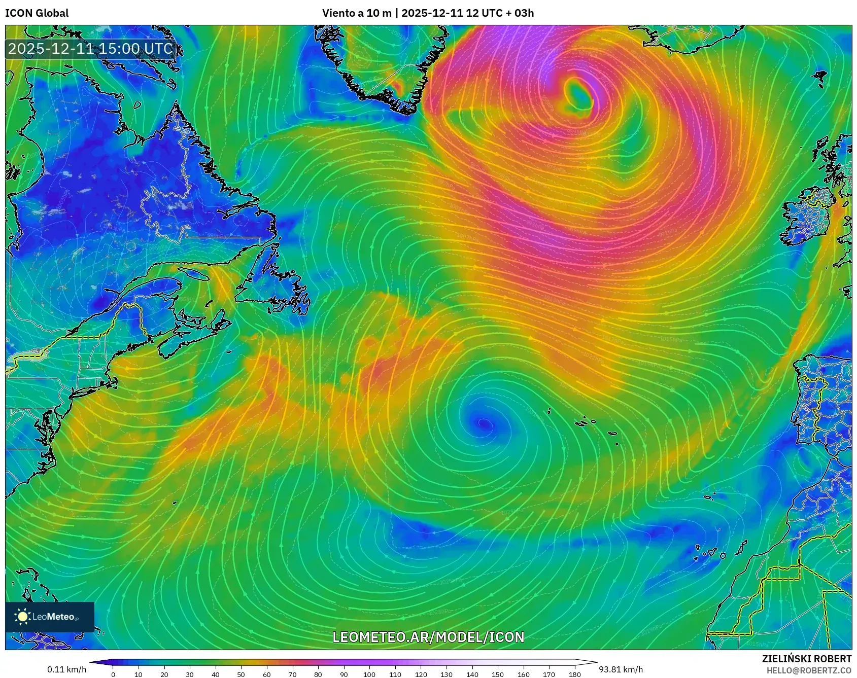 ICON model - Norte Atlántico, Viento a 10 m