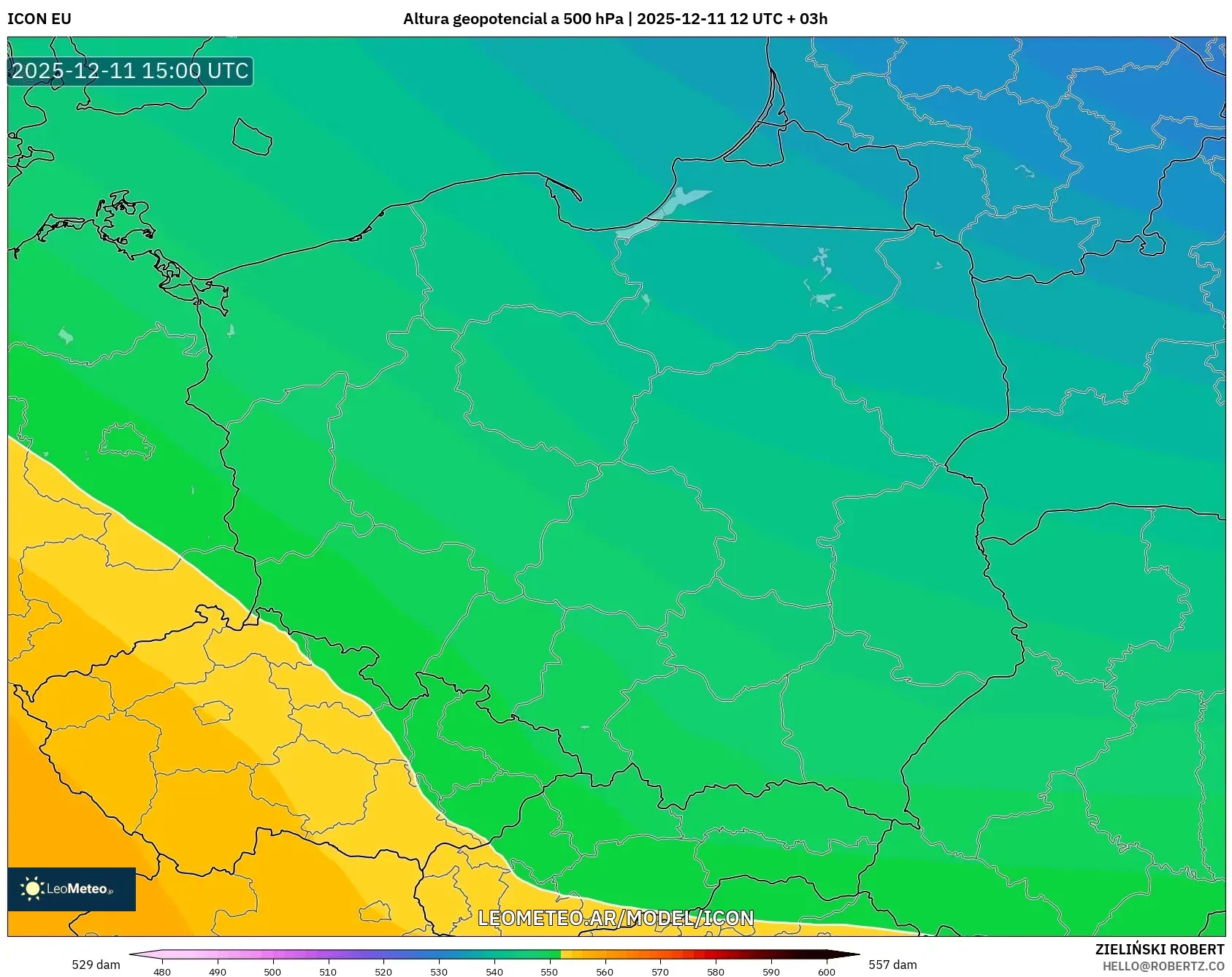 ICON model - Polonia, Altura geopotencial a 500 hPa