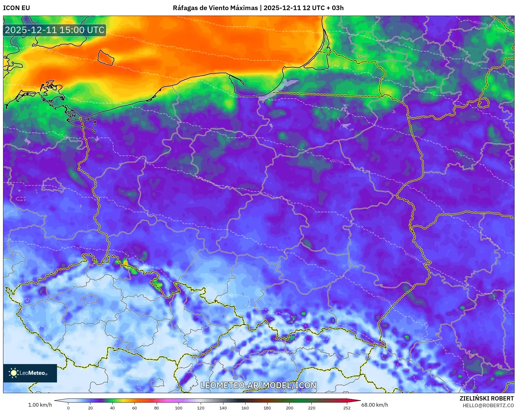 ICON model - Polonia, Ráfagas de Viento Máximas