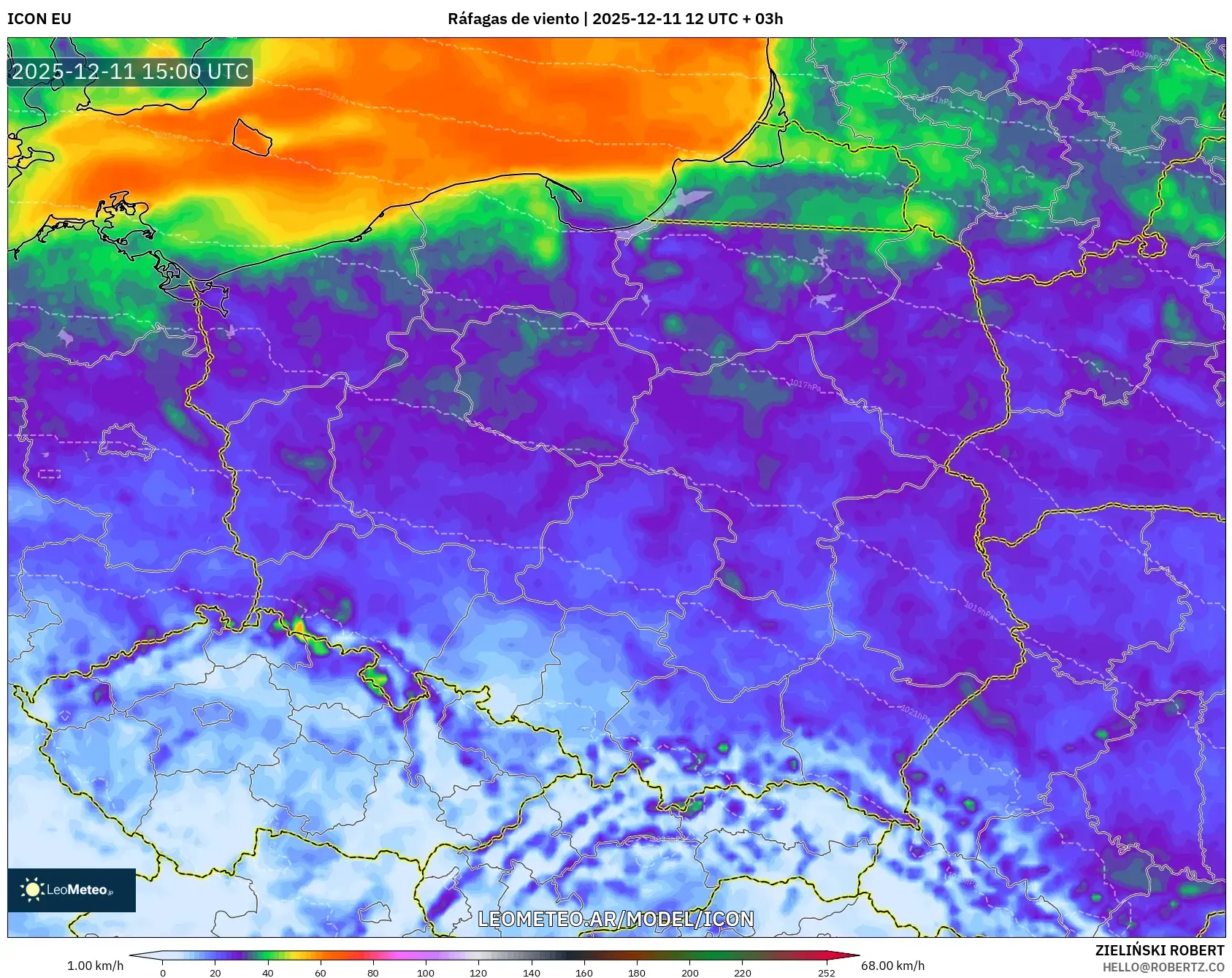 ICON model - Polonia, Ráfagas de viento