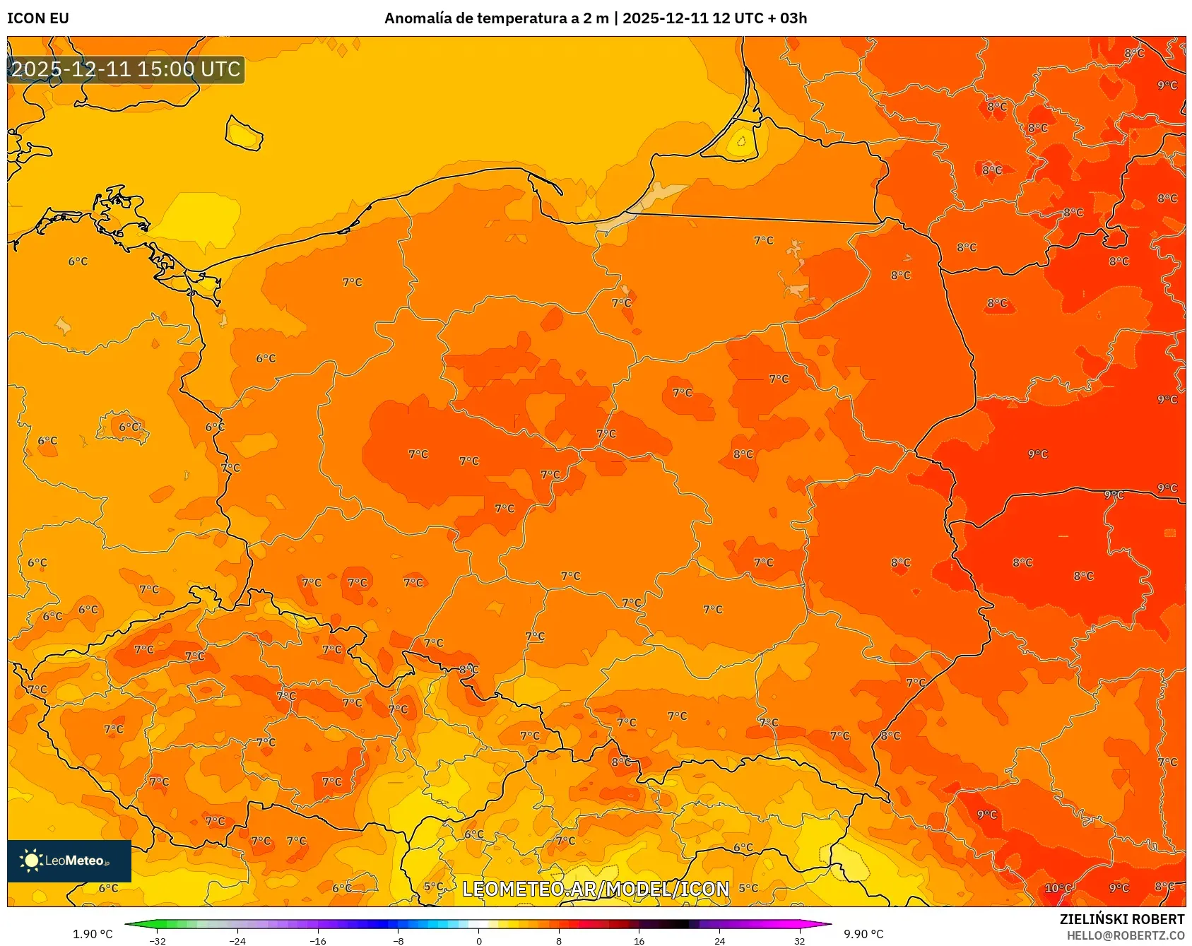 ICON model - Polonia, Anomalía de temperatura a 2 m