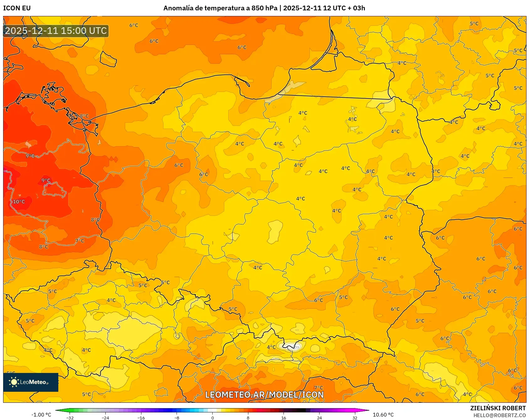 ICON model - Polonia, Anomalía de temperatura a 850 hPa
