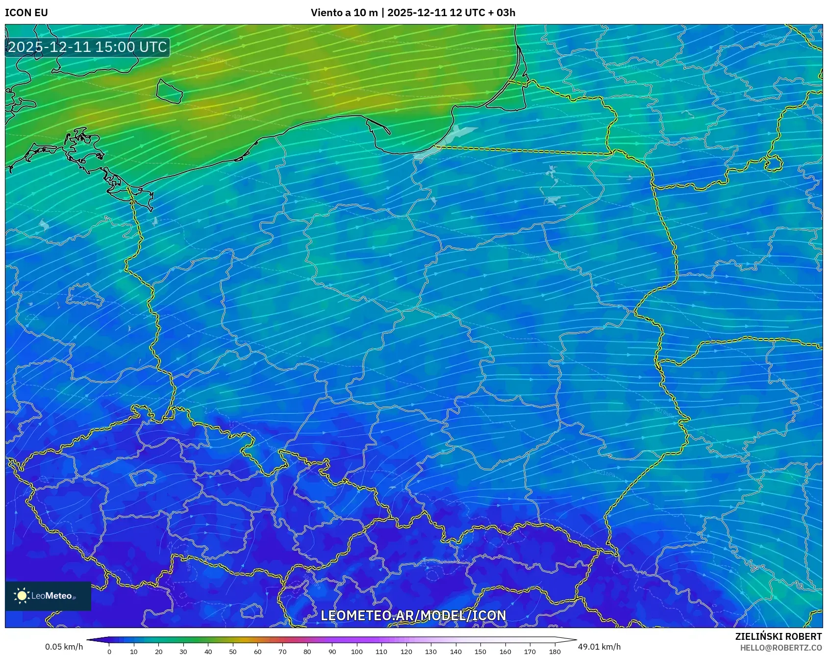 ICON model - Polonia, Viento a 10 m