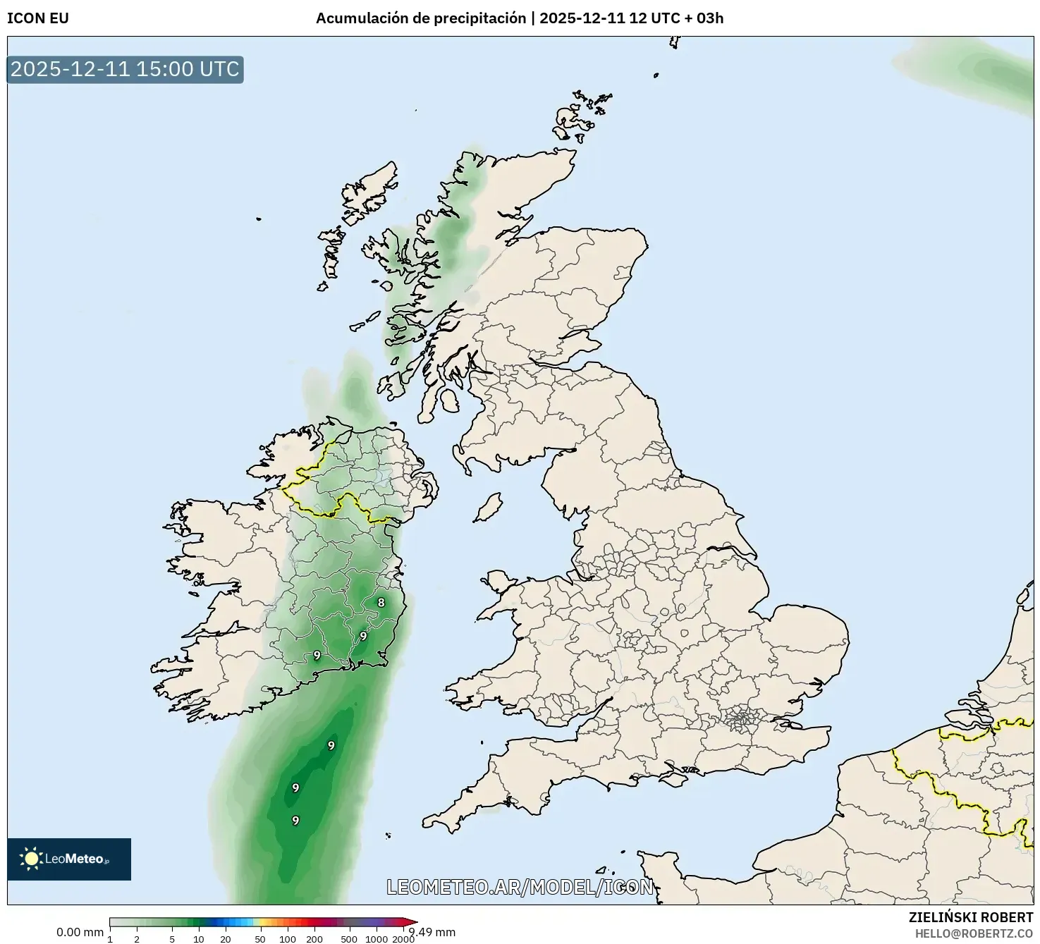 ICON model - Reino Unido, Acumulación de precipitación