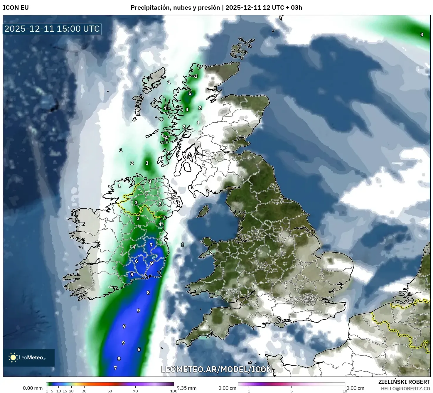 ICON model - Reino Unido, Precipitación, nubes y presión
