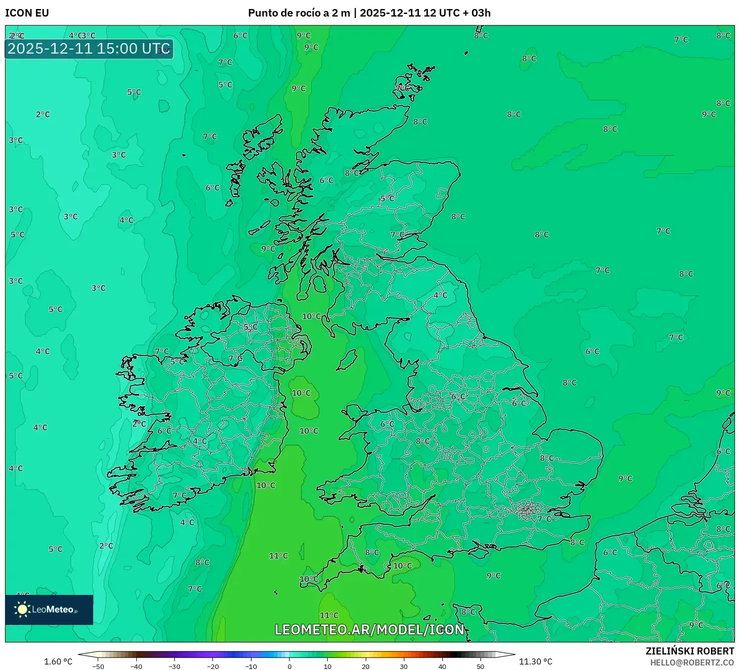 ICON model - Reino Unido, Punto de rocío a 2 m