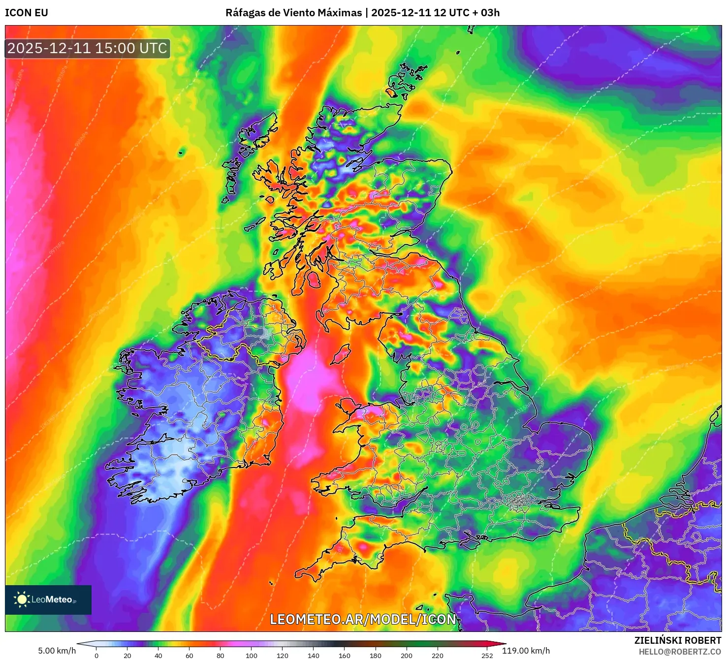 ICON model - Reino Unido, Ráfagas de Viento Máximas