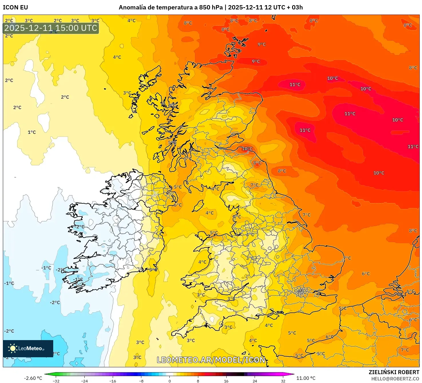 ICON model - Reino Unido, Anomalía de temperatura a 850 hPa