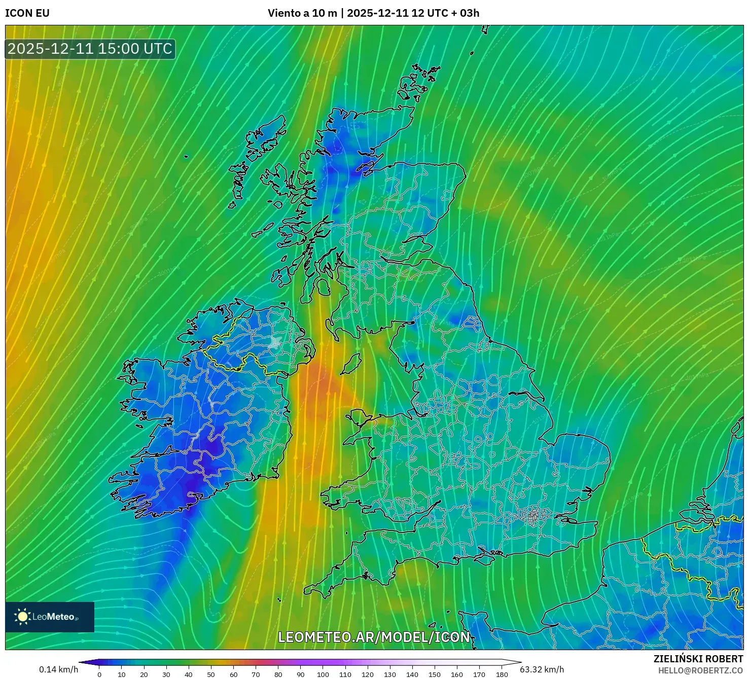ICON model - Reino Unido, Viento a 10 m
