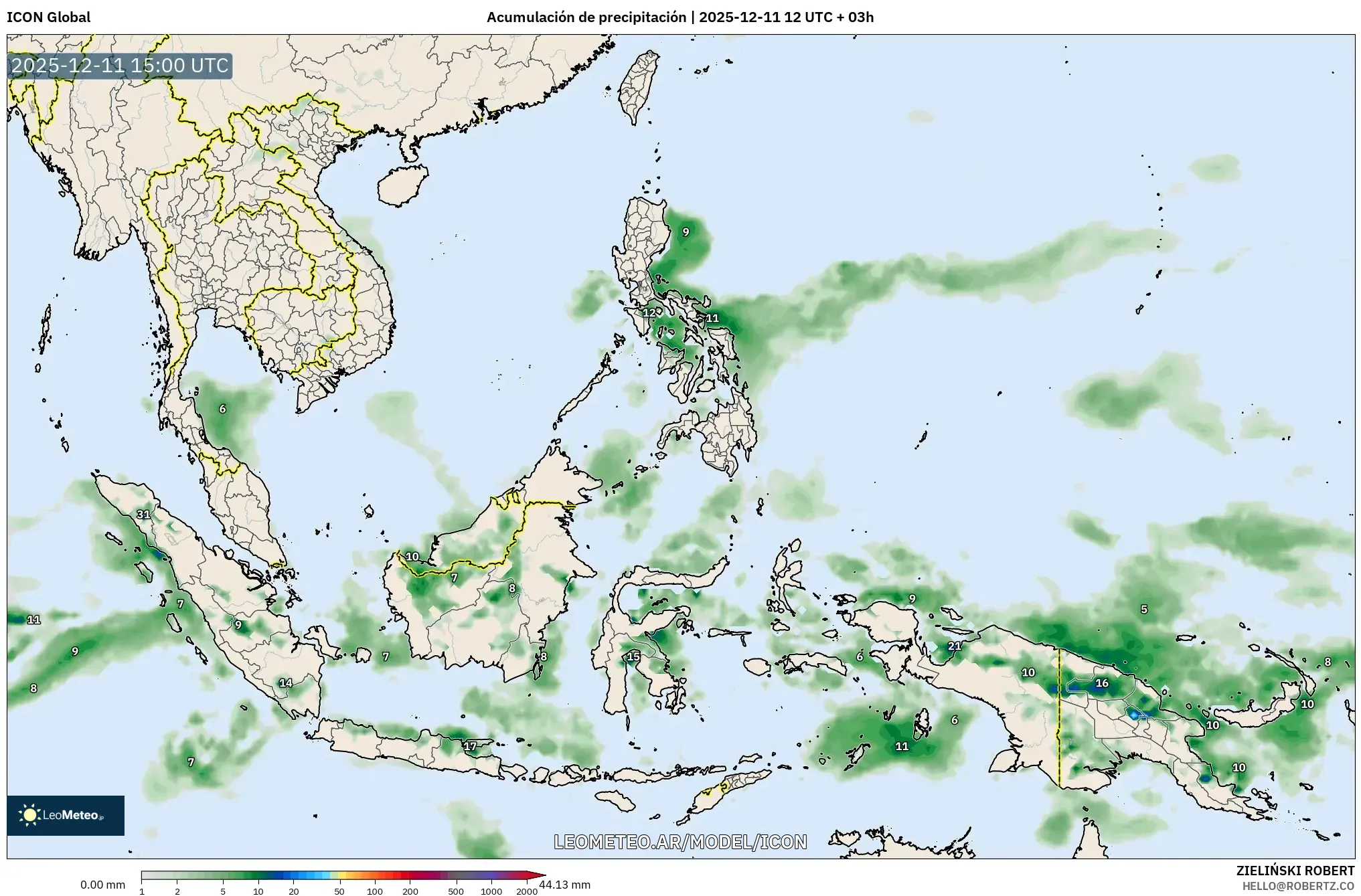 ICON model - Sudeste Asiático, Acumulación de precipitación