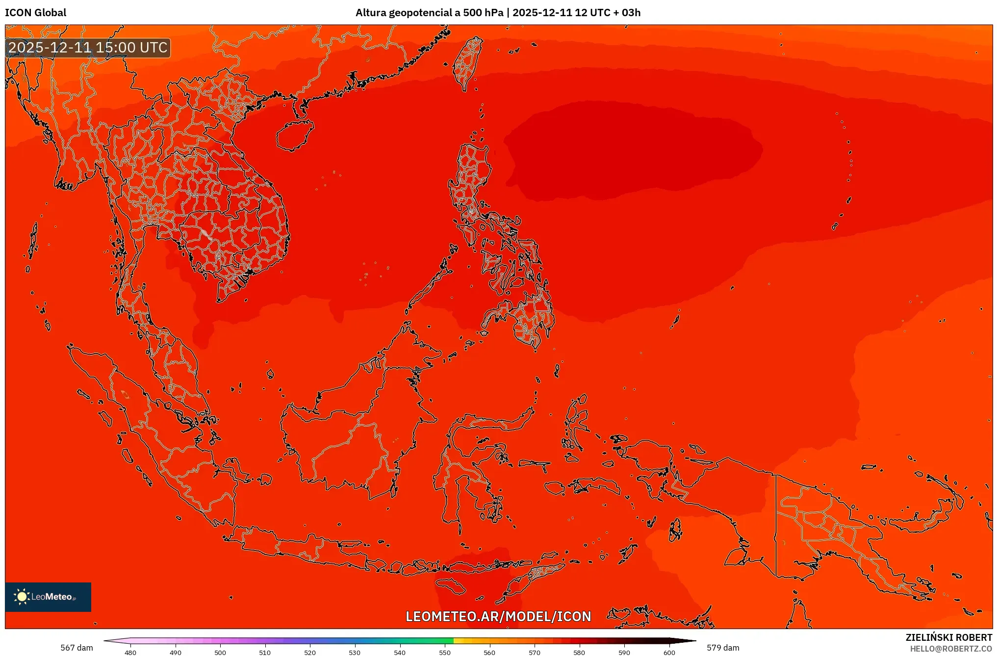 ICON model - Sudeste Asiático, Altura geopotencial a 500 hPa