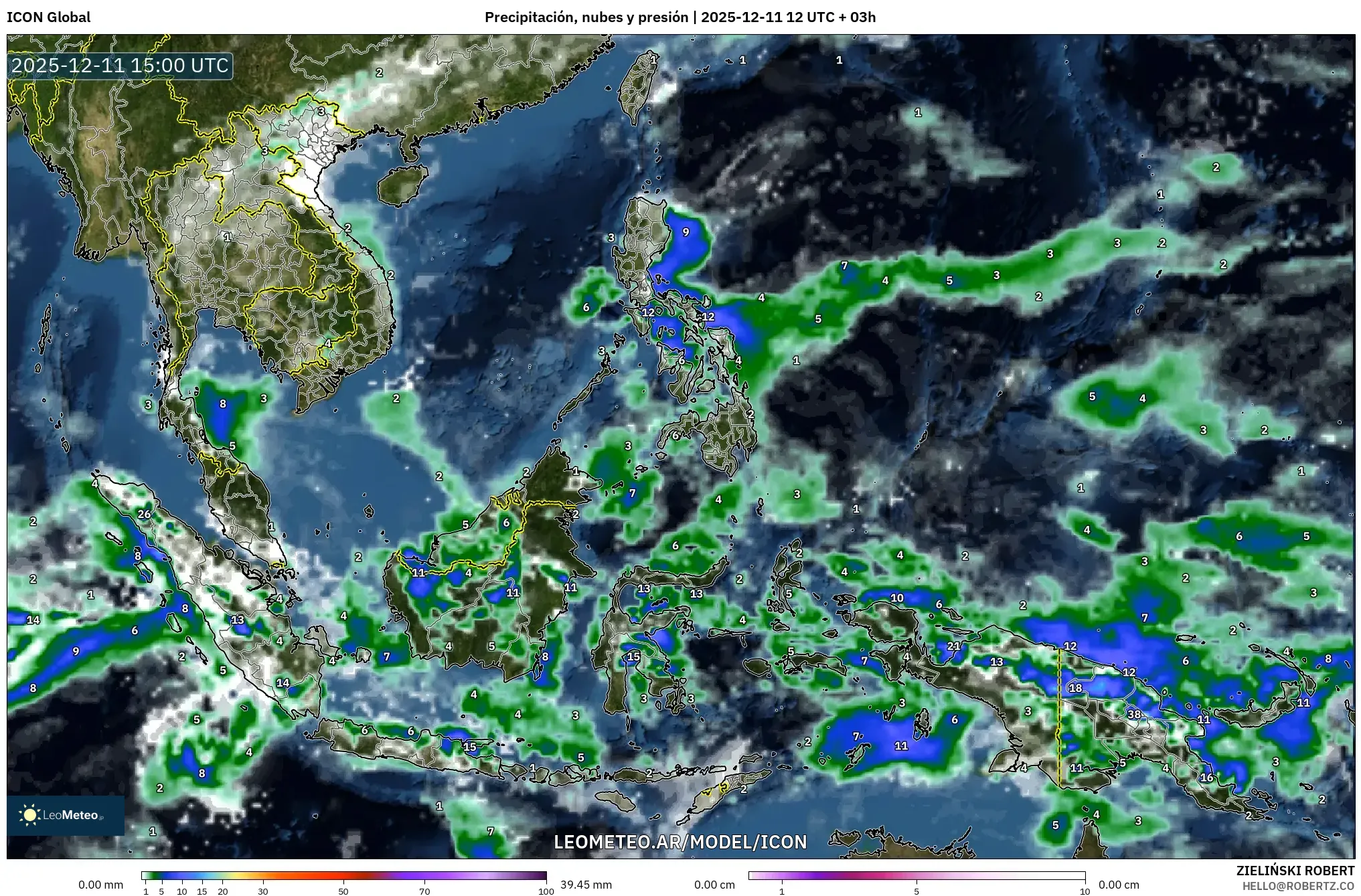ICON model - Sudeste Asiático, Precipitación, nubes y presión