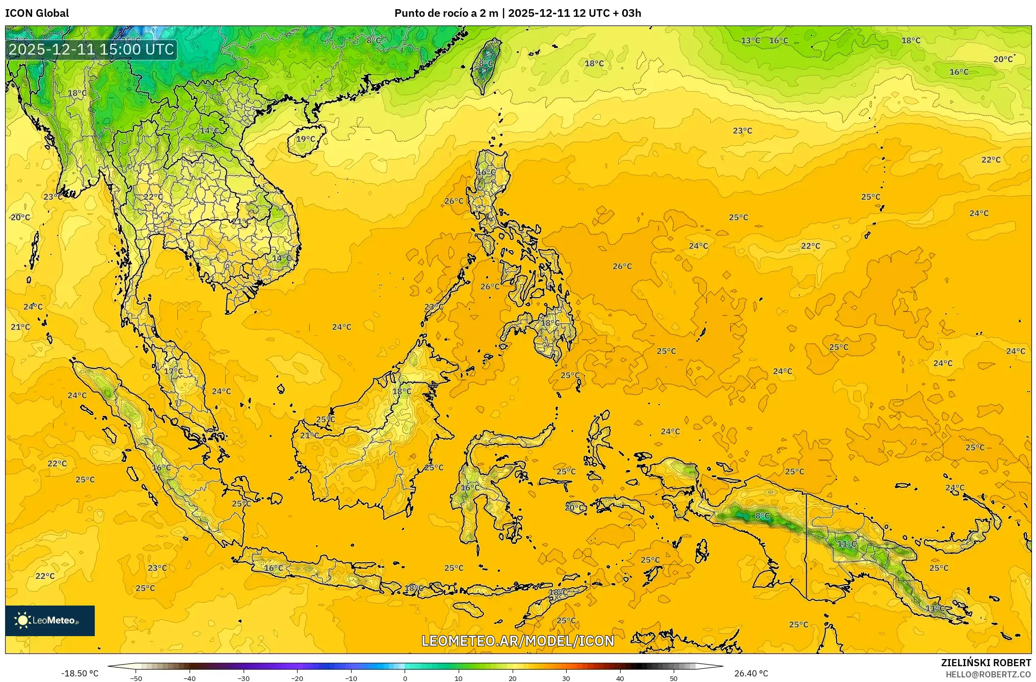 ICON model - Sudeste Asiático, Punto de rocío a 2 m