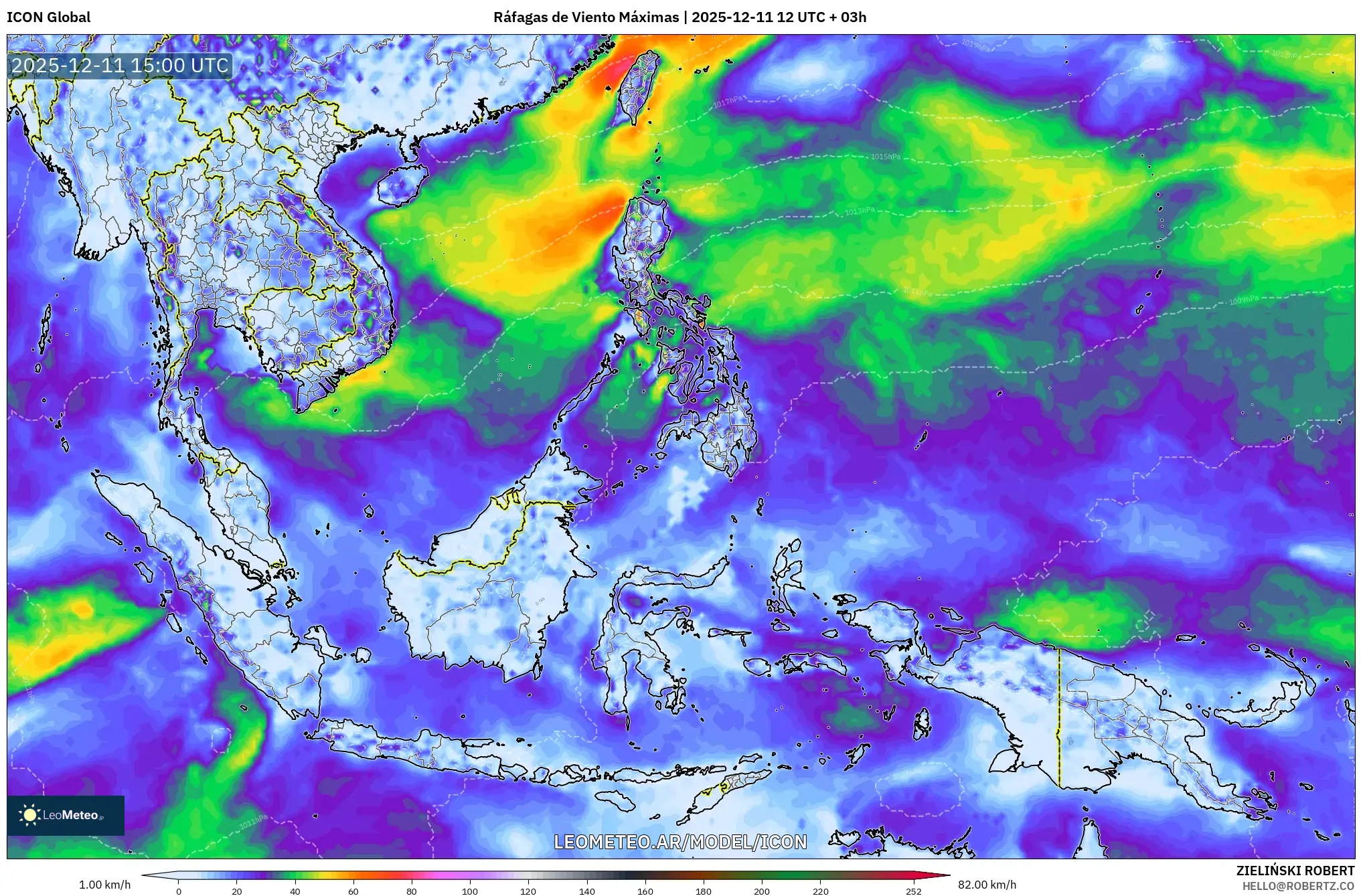ICON model - Sudeste Asiático, Ráfagas de Viento Máximas