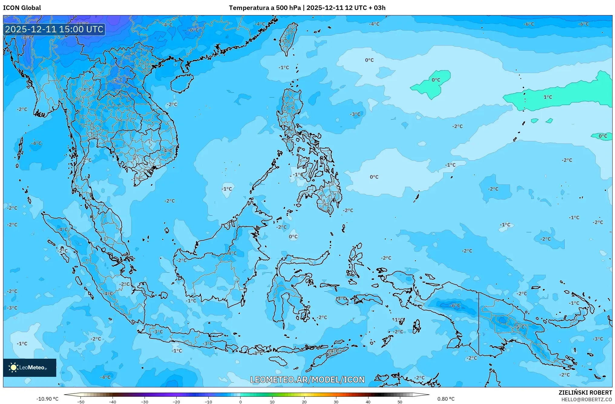 ICON model - Sudeste Asiático, Temperatura a 500 hPa