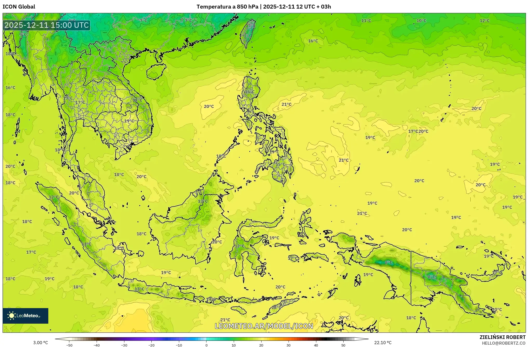 ICON model - Sudeste Asiático, Temperatura a 850 hPa