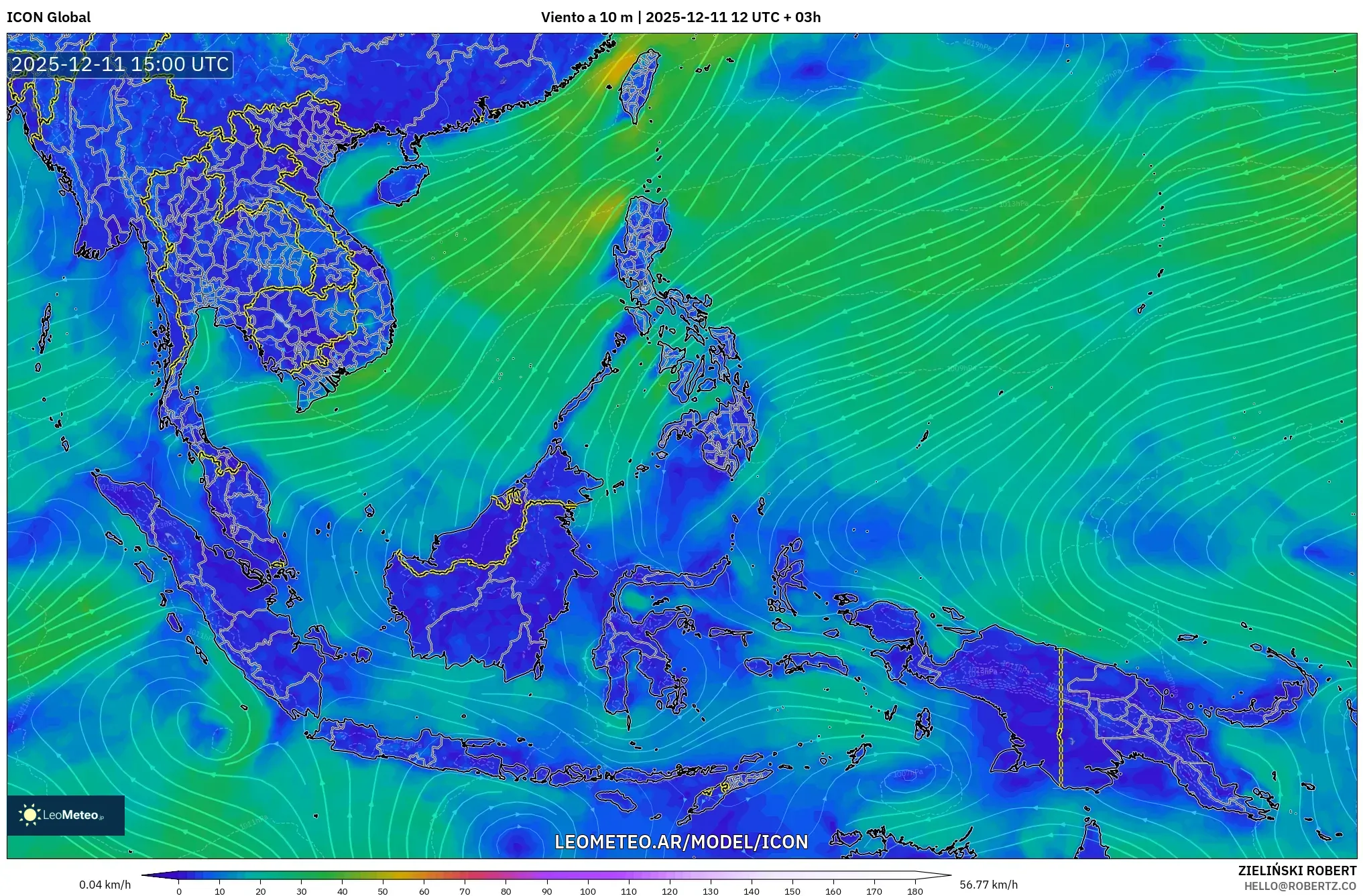 ICON model - Sudeste Asiático, Viento a 10 m