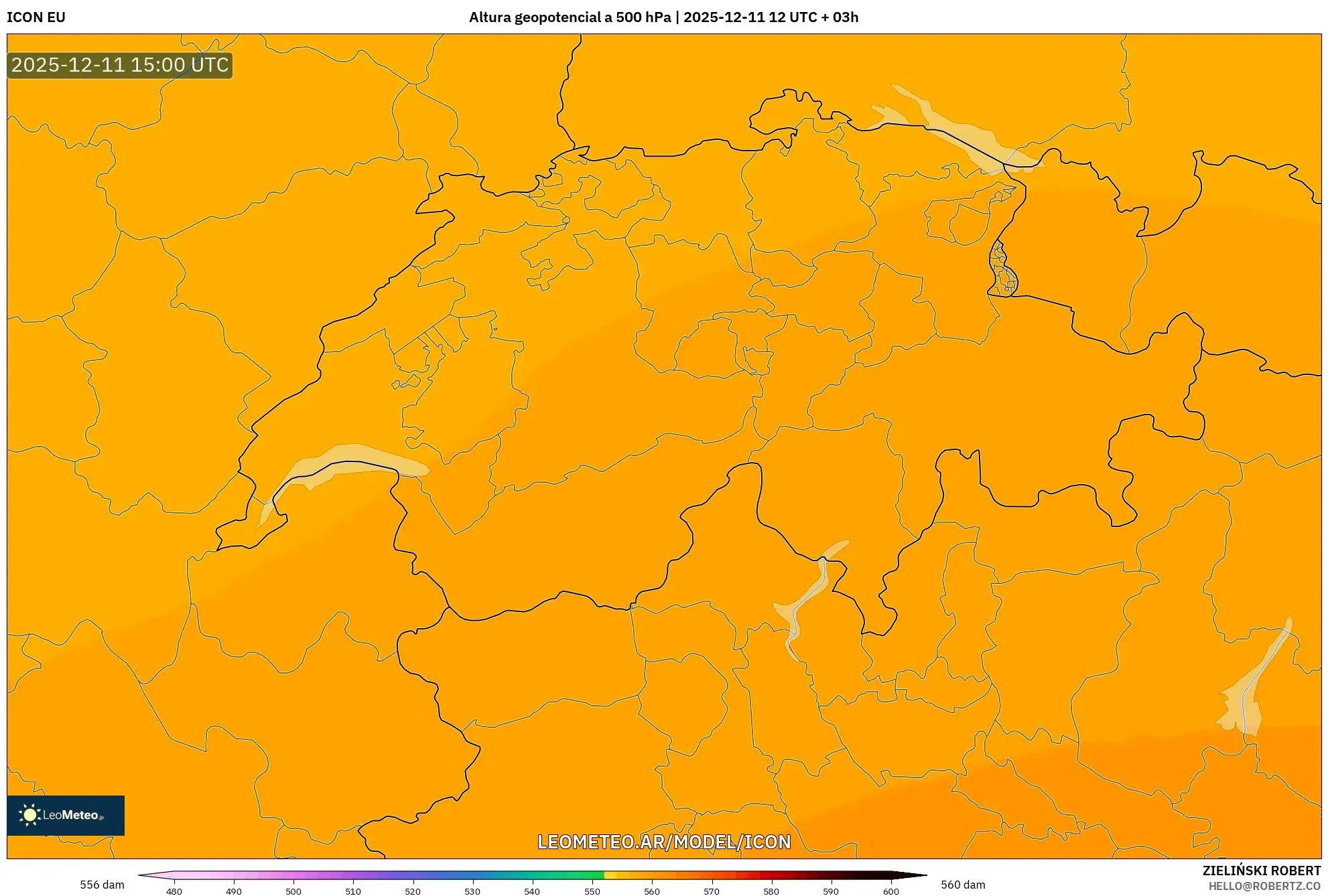 ICON model - Suiza, Altura geopotencial a 500 hPa