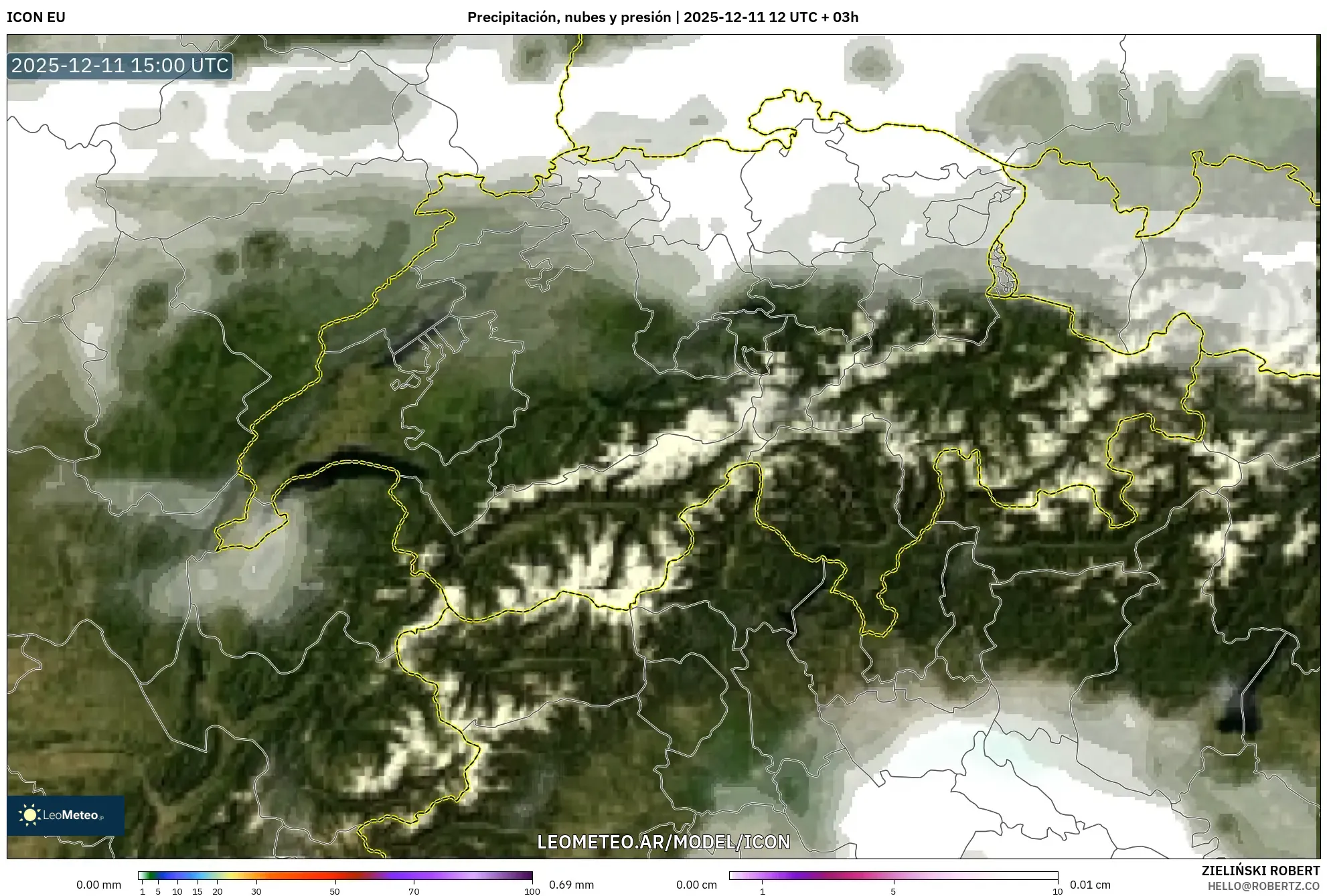 ICON model - Suiza, Precipitación, nubes y presión