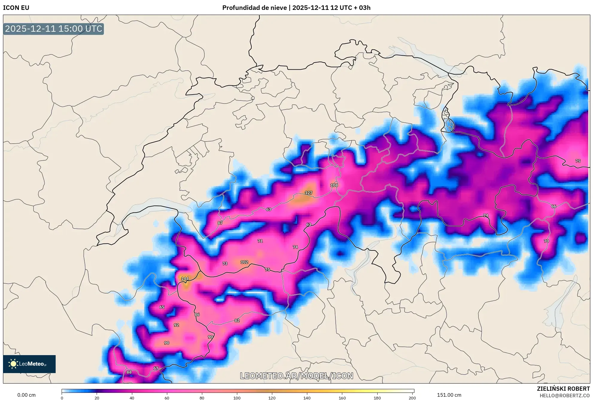 ICON model - Suiza, Profundidad de nieve