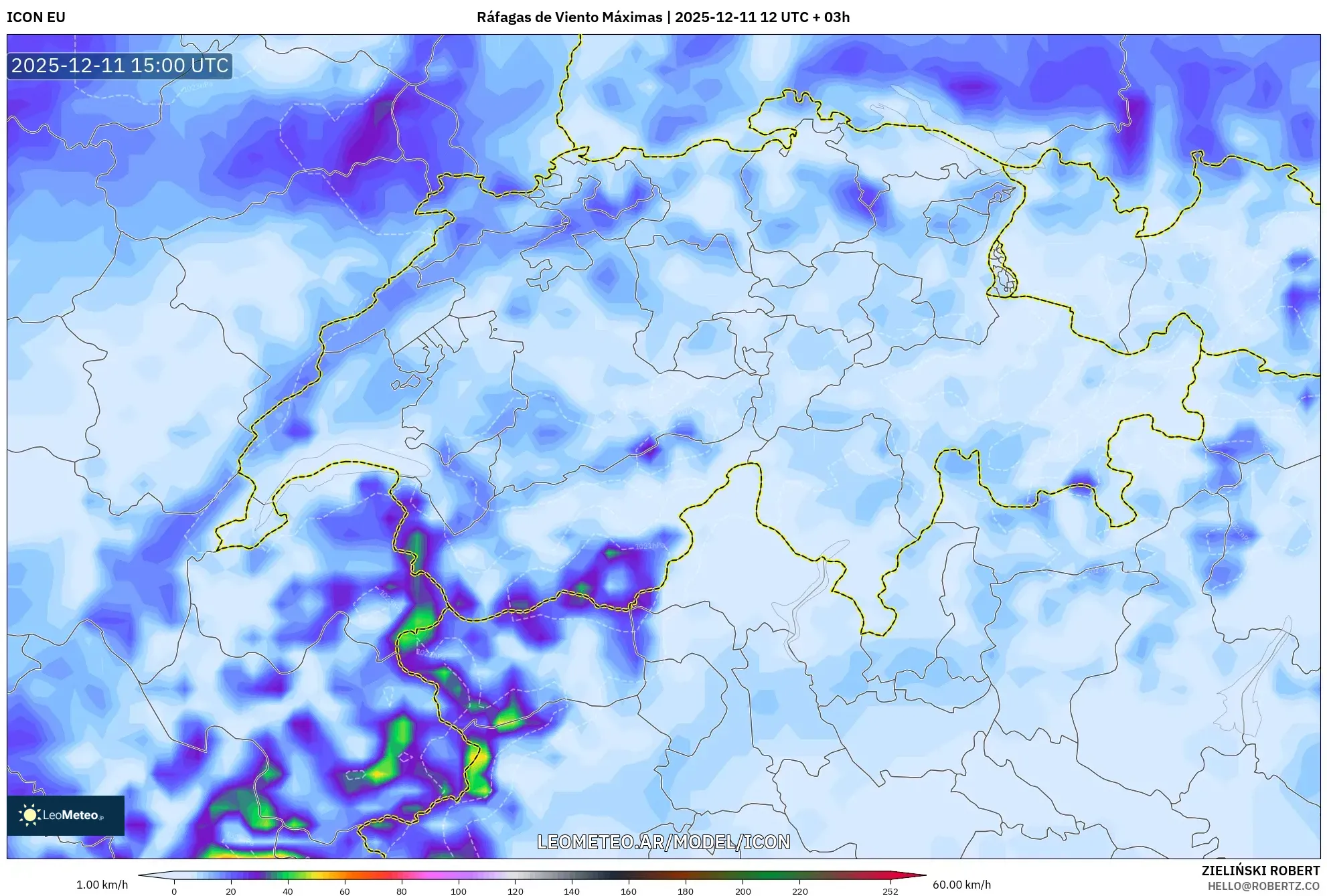 ICON model - Suiza, Ráfagas de Viento Máximas