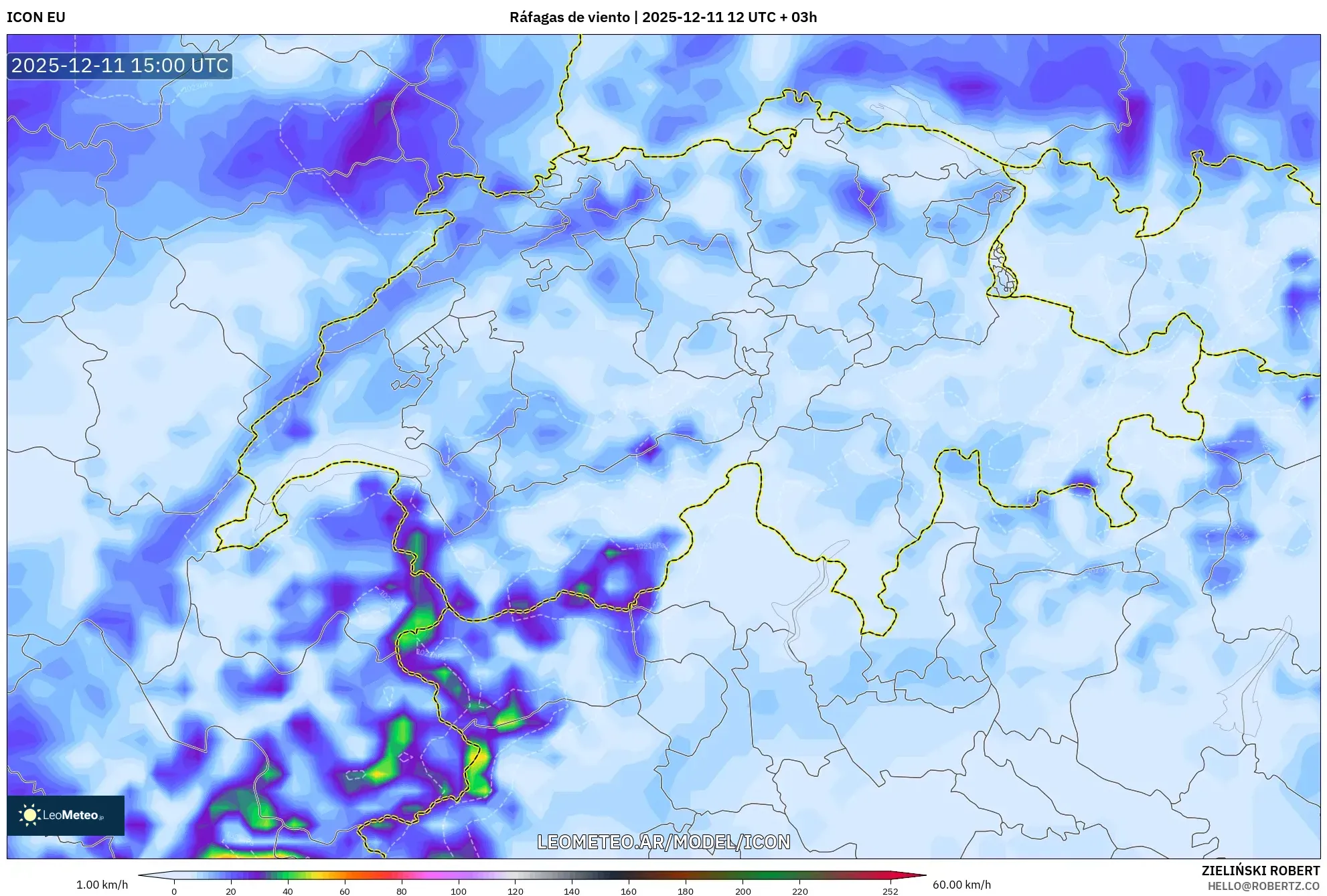 ICON model - Suiza, Ráfagas de viento