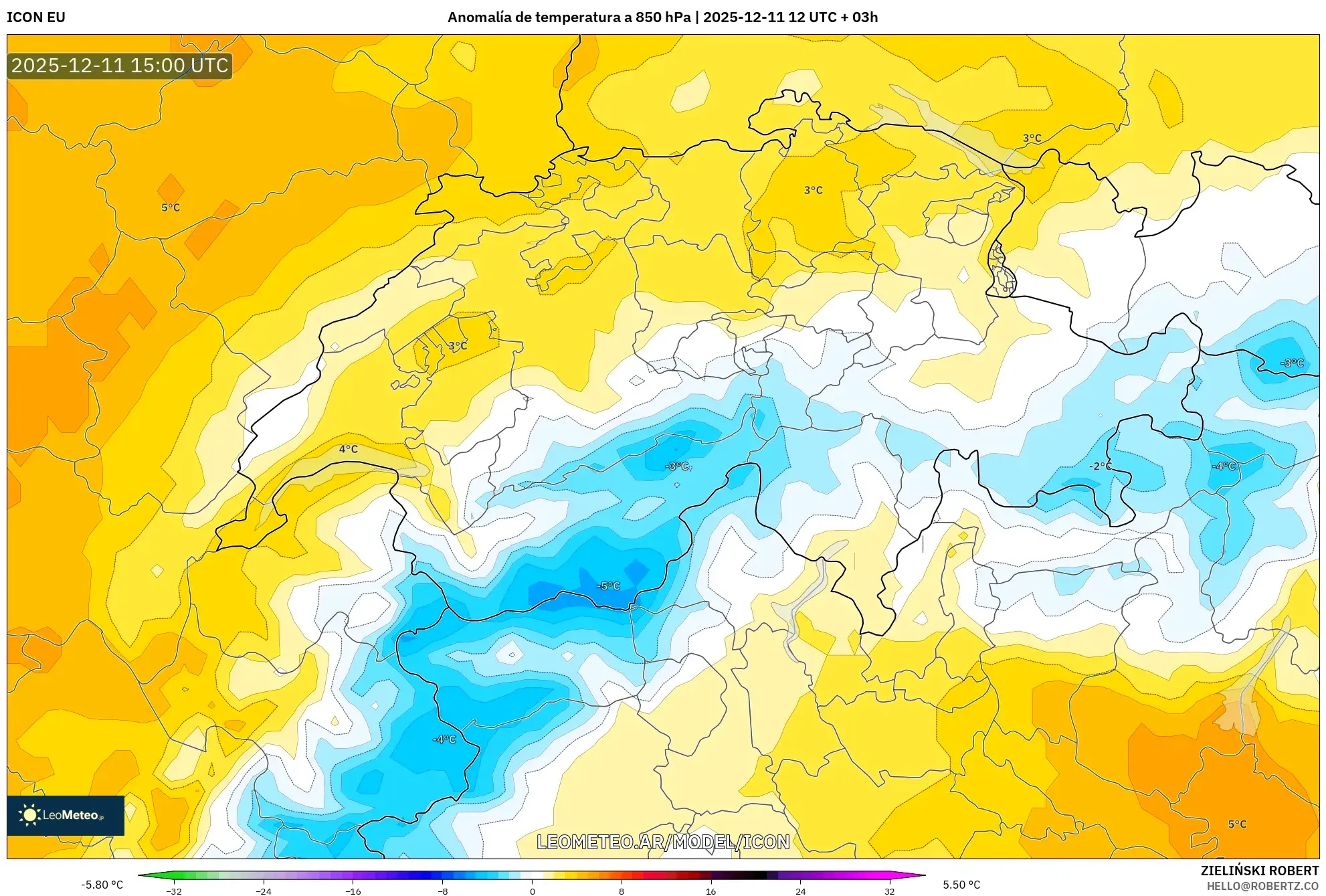 ICON model - Suiza, Anomalía de temperatura a 850 hPa