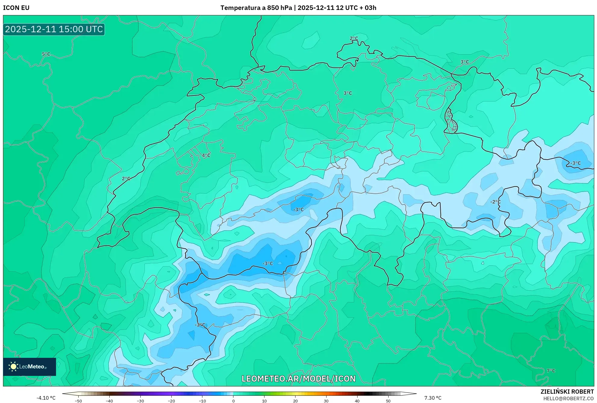 ICON model - Suiza, Temperatura a 850 hPa