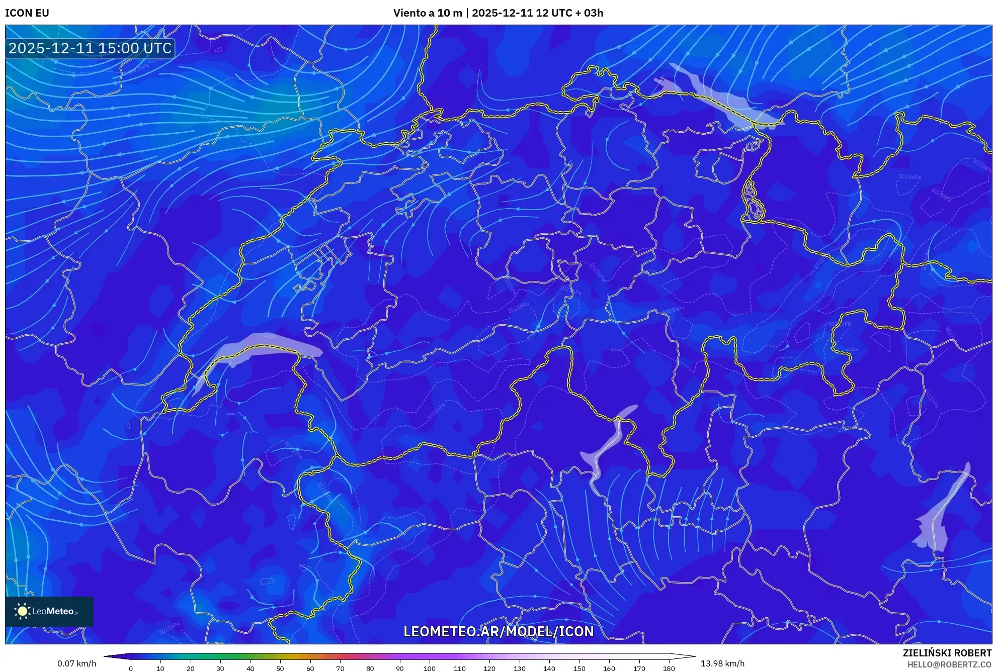 ICON model - Suiza, Viento a 10 m