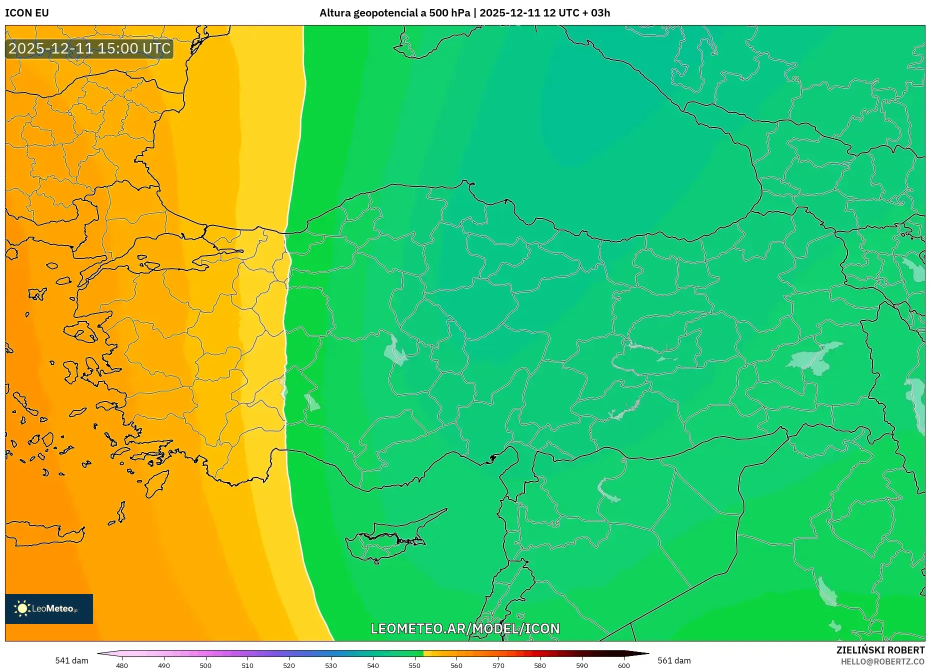 ICON model - Turquía, Altura geopotencial a 500 hPa