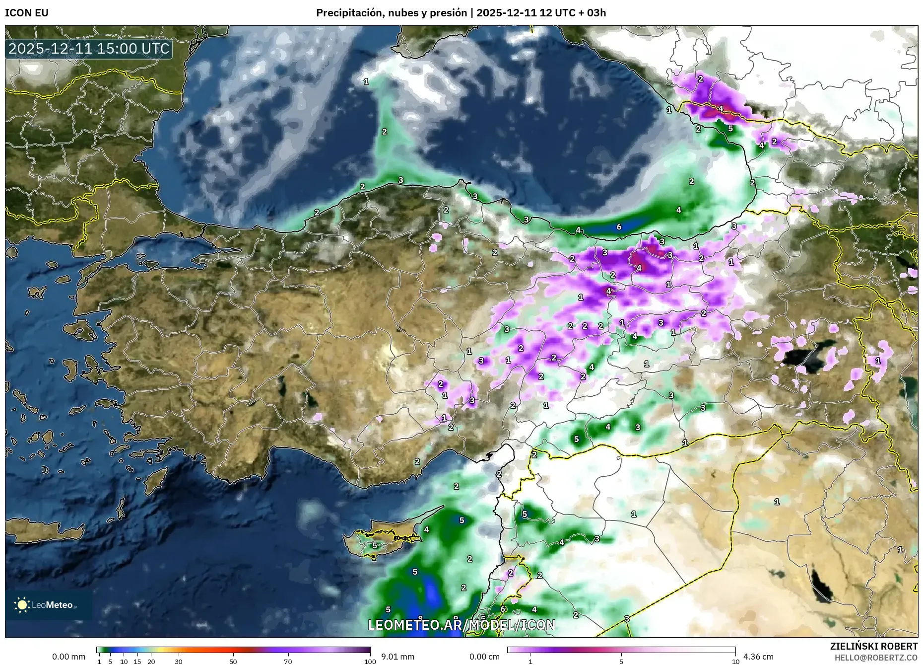 ICON model - Turquía, Precipitación, nubes y presión