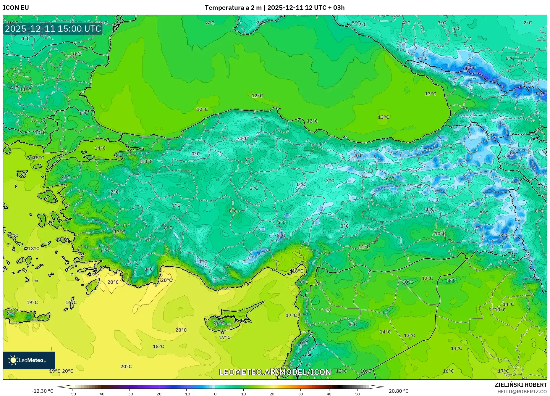 ICON model - Turquía, Temperatura a 2 m