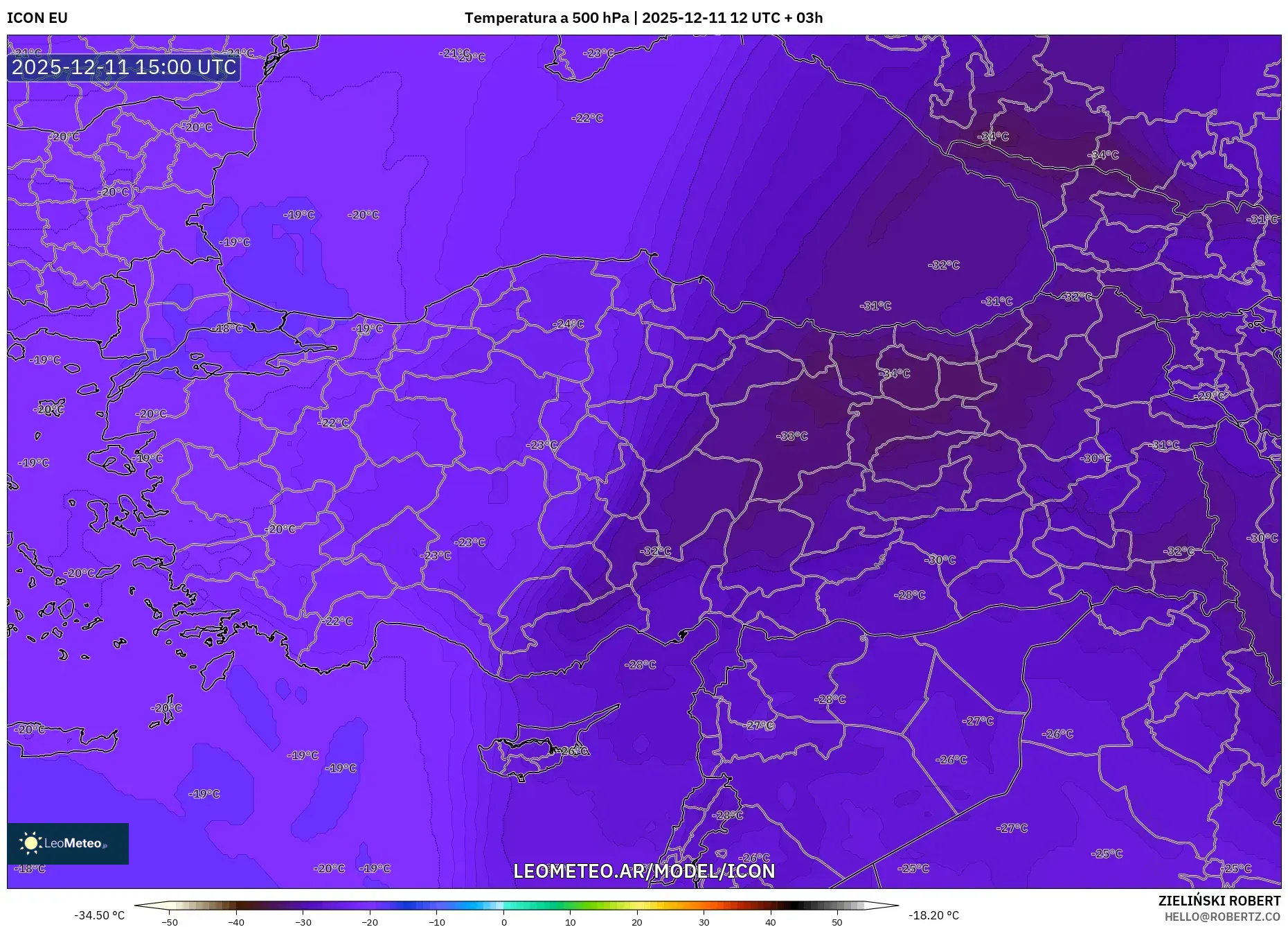 ICON model - Turquía, Temperatura a 500 hPa