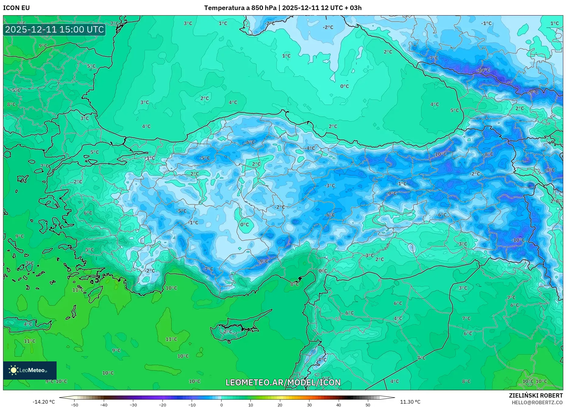 ICON model - Turquía, Temperatura a 850 hPa