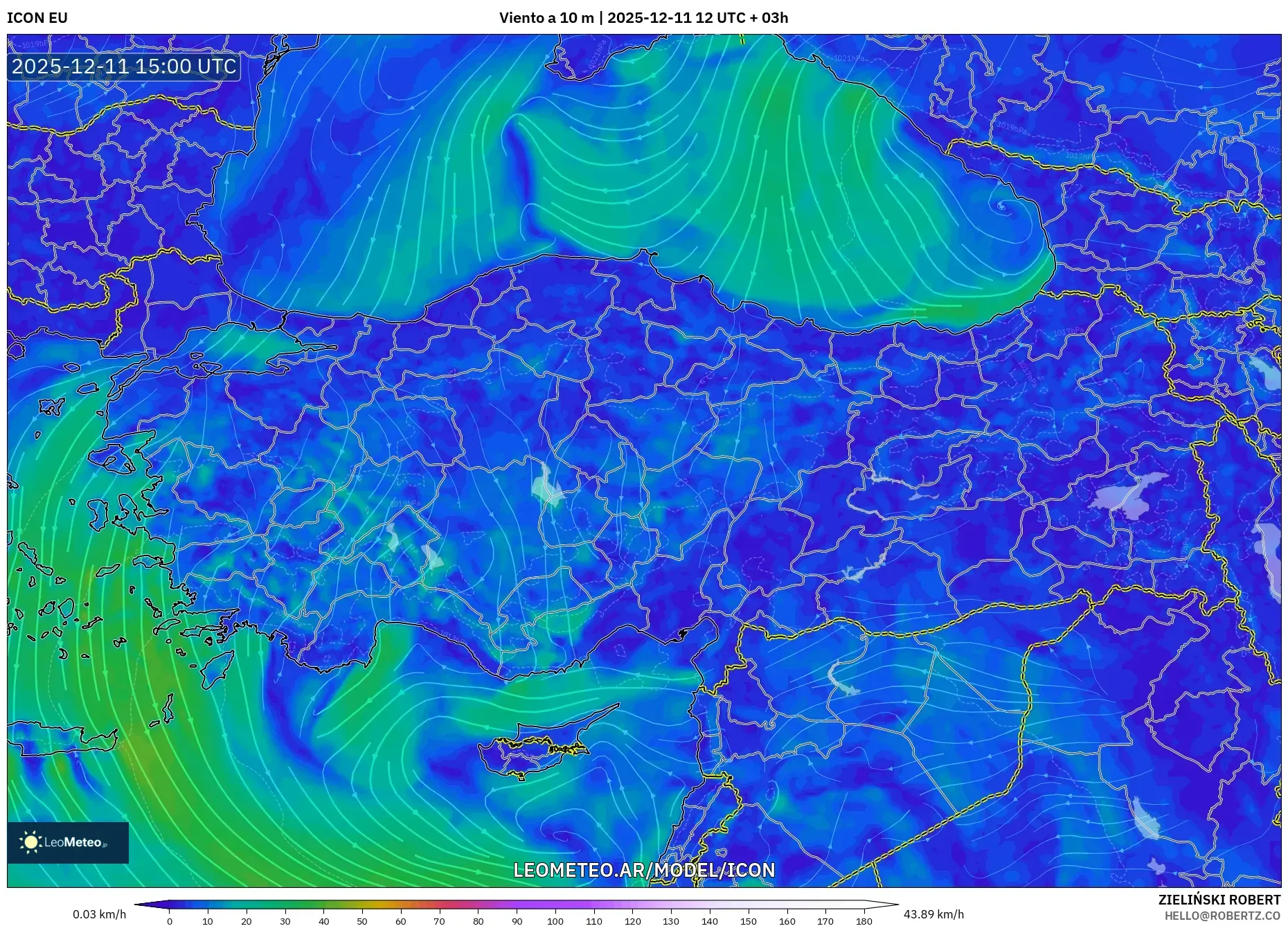 ICON model - Turquía, Viento a 10 m