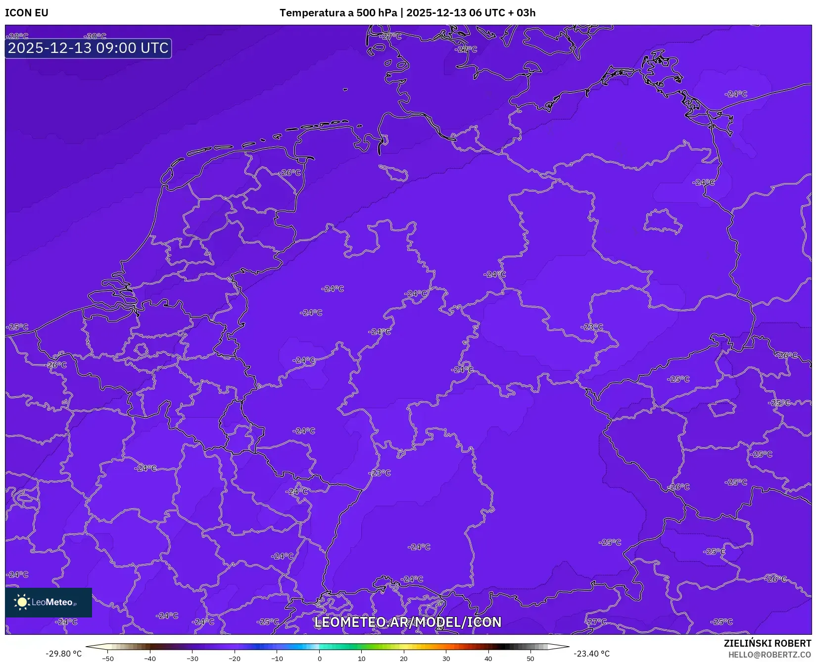 ICON model - Alemania, Temperatura a 500 hPa