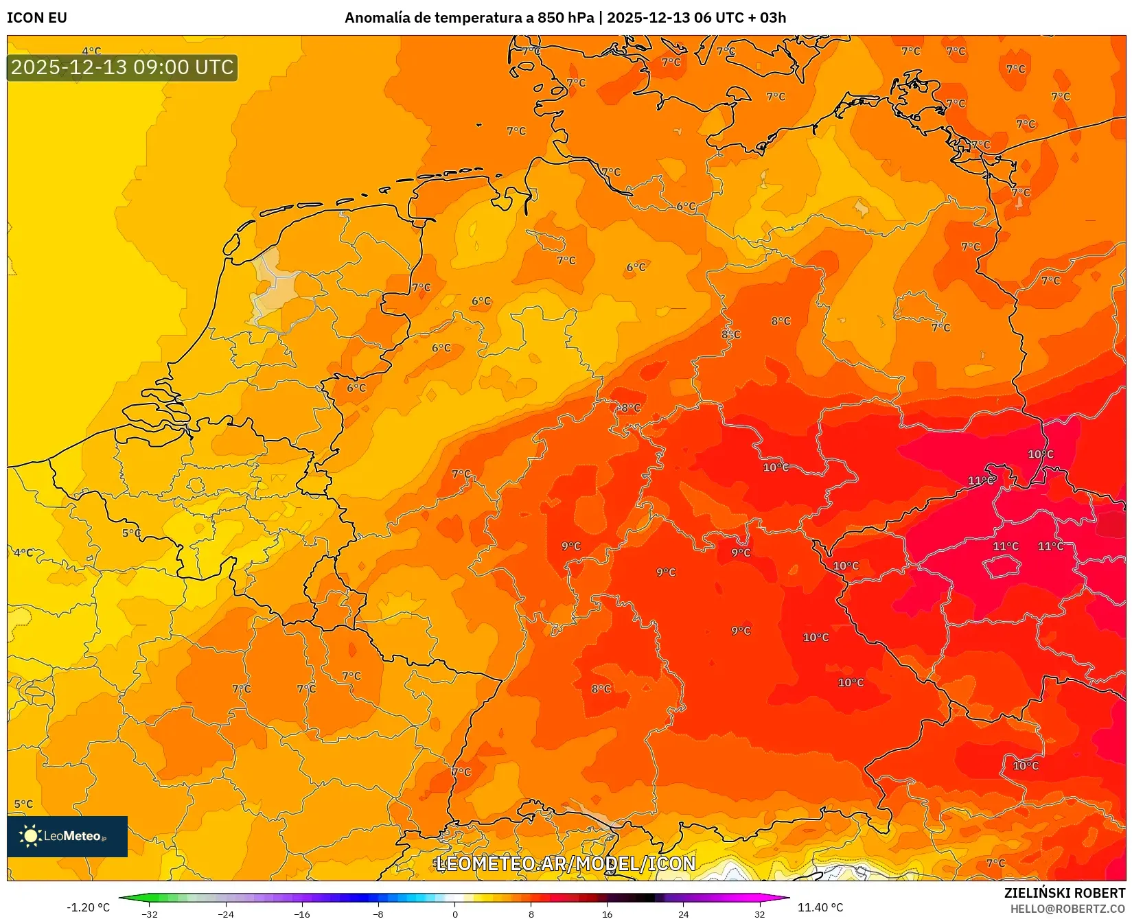 ICON model - Alemania, Anomalía de temperatura a 850 hPa