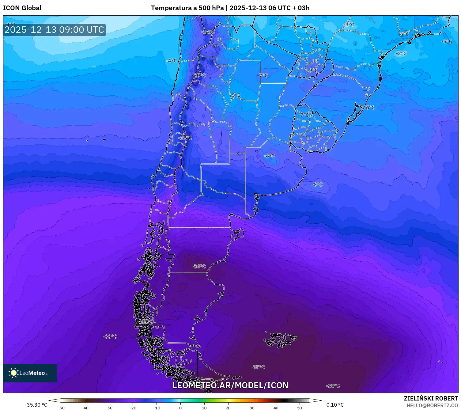 ICON model - Argentina, Temperatura a 500 hPa