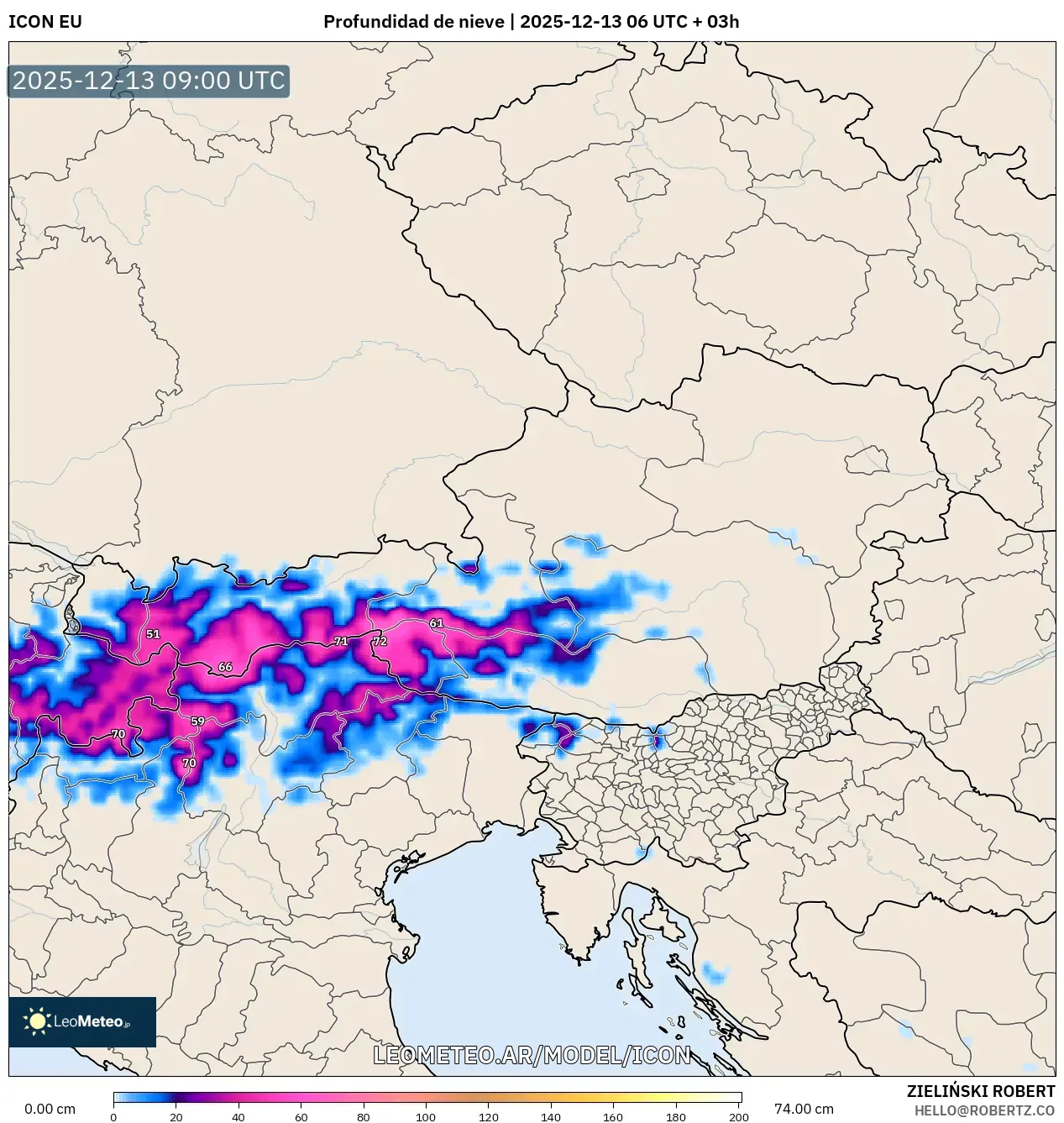 ICON model - Austria, Profundidad de nieve