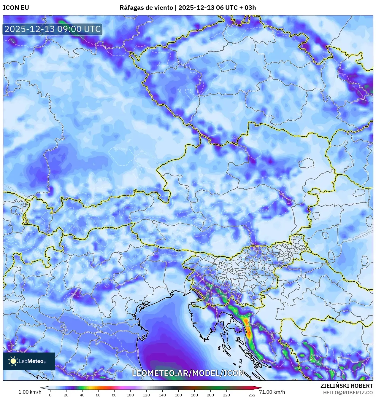 ICON model - Austria, Ráfagas de viento