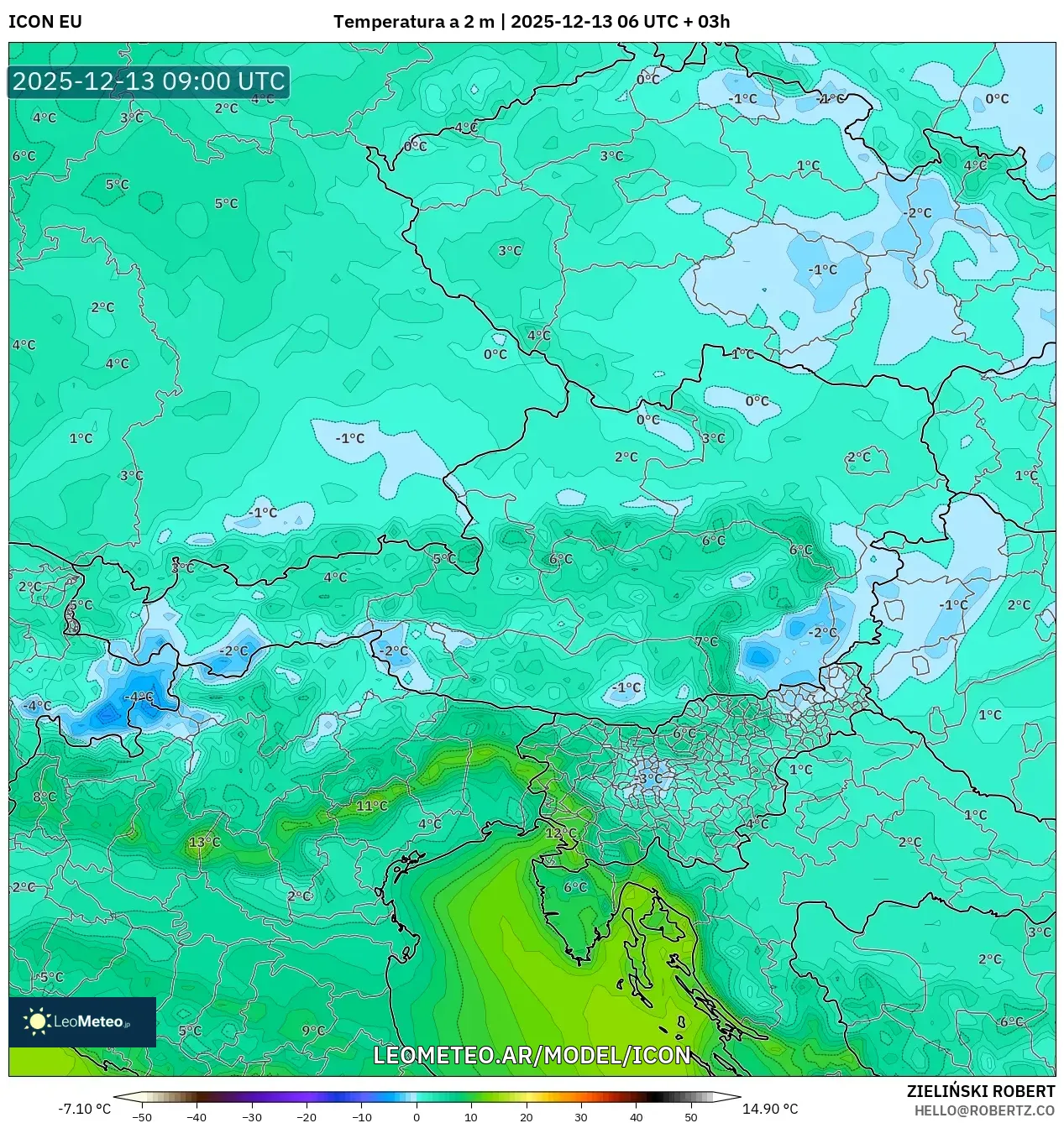ICON model - Austria, Temperatura a 2 m