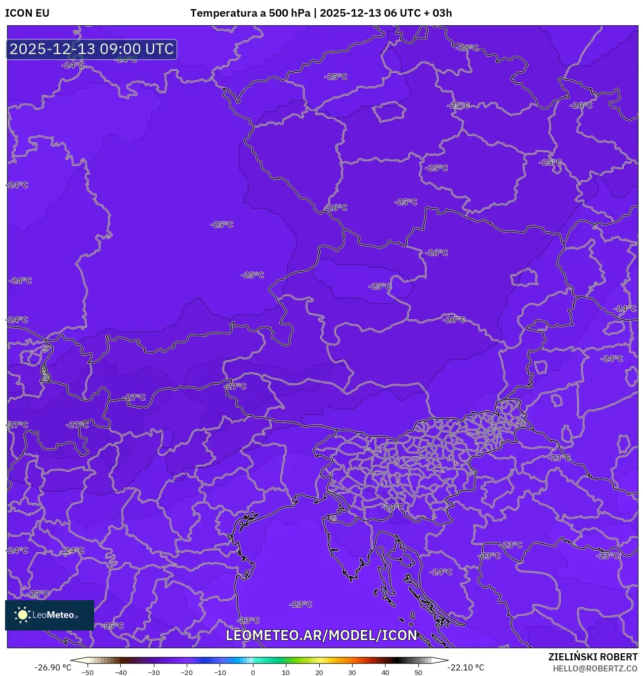 ICON model - Austria, Temperatura a 500 hPa