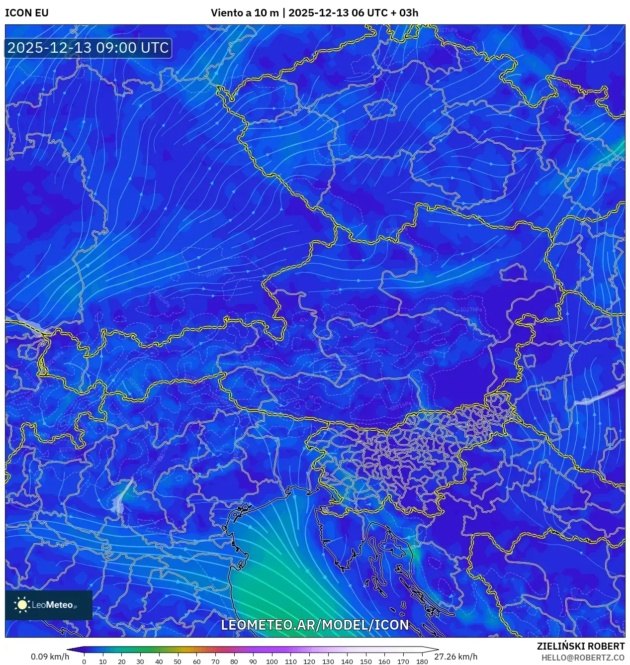 ICON model - Austria, Viento a 10 m